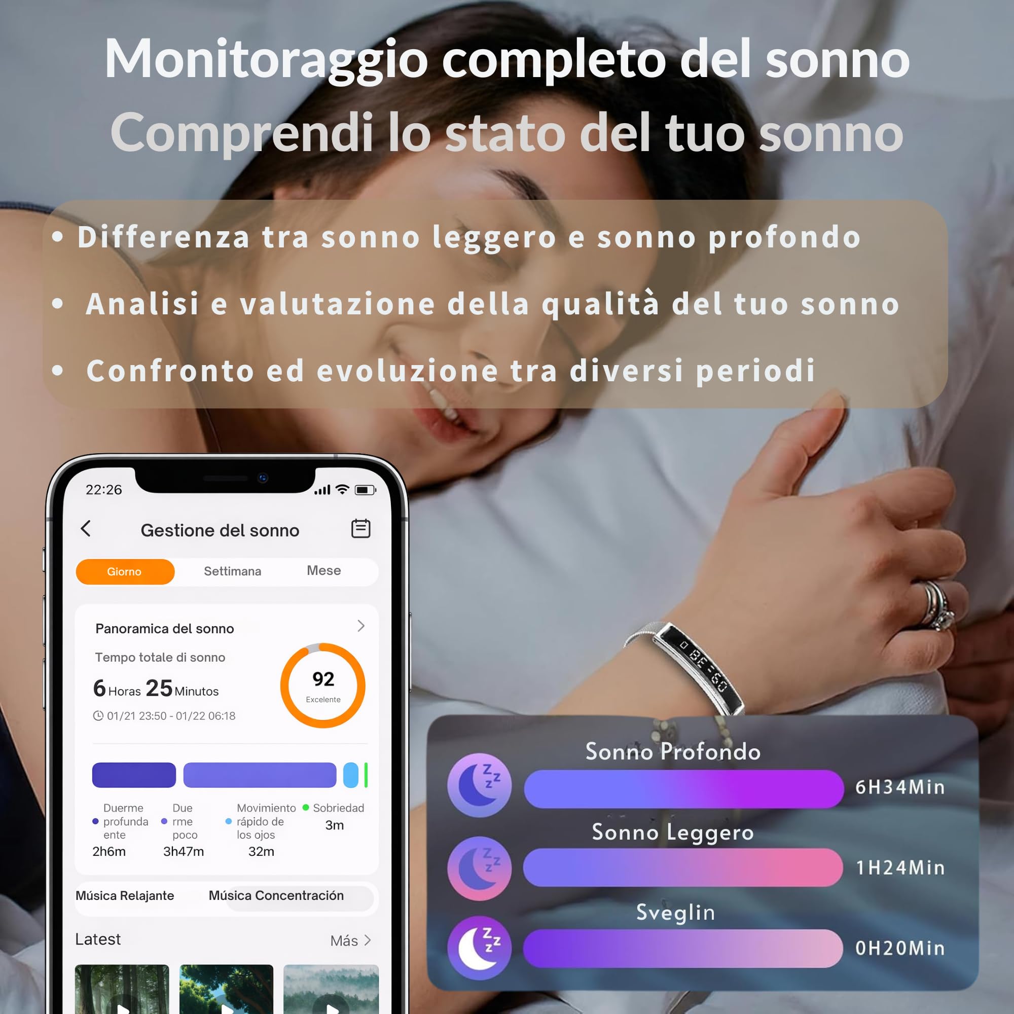 smartia – Braccialetto intelligente ultra sottile, con Bluetooth, modello 2026, fitness tracker e sonno, monitoraggio completo della tua salute, cinturino con touch screen