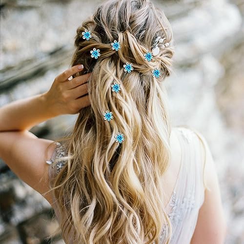 Miniatura 4 de YISSION 20 pinzas para el cabello con diseño de rosas azules, lindas horquillas para el pelo con diamantes de imitación, pequeñas pinzas decorativas