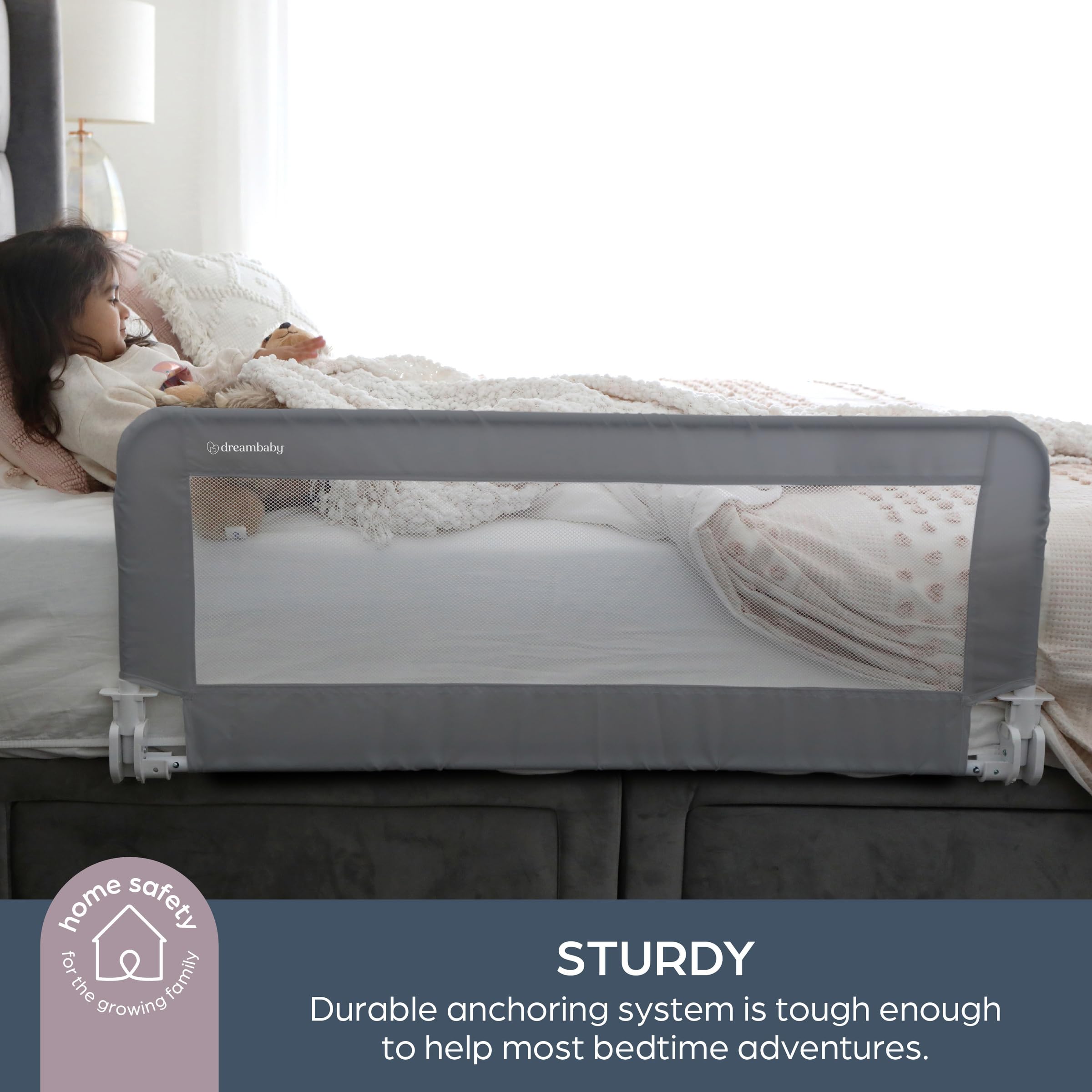 Dreambaby Parapetti di protezione per letto Praga, barriera di sicurezza pieghevole e portatile per i più piccoli, adatta a materassi da singolo a king size con basi piatte, 110 cm di larghezza x 45,5