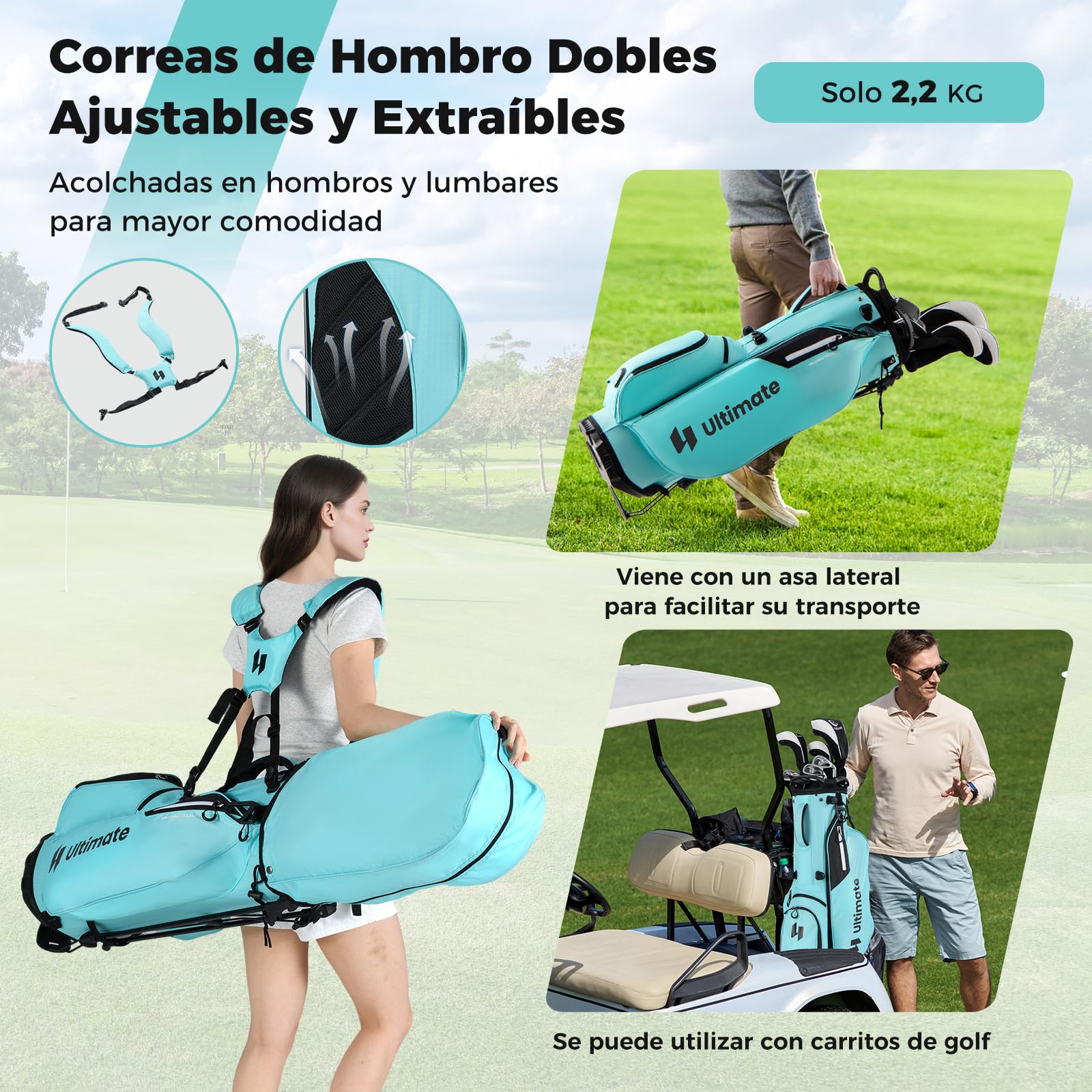 COSTWAY Bolsa Golf con Soporte, 8 Divisores, 5 Bolsillos, Correa Ajustable, Capucha Lluvia