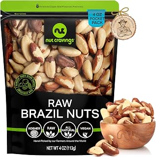 NUT CRAVINGS - Raw Brazil Nuts, Unsalted, No Shell, Whole, (4oz - 0.25 LB) Bulk Nuts Packed Fresh in Resealable Bag - Kosher Healthy Snack, Food Assortments
