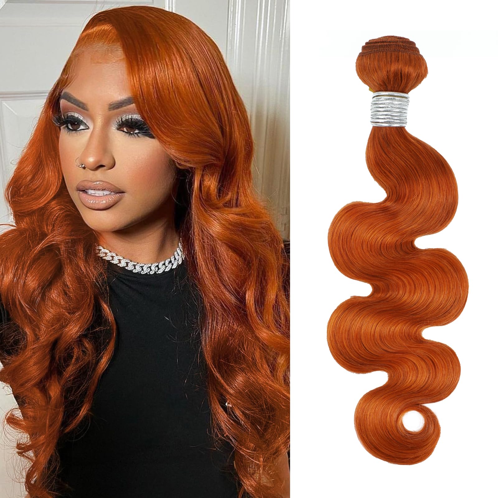 ALHER Ginger Bundles Human Hair Body Wave Ginger Bundles 350 Bundles Human Hair Sew In Weave Wavy Bundles for Black Women 10A 100% Unprocessed Virgin Remy Soft Thick Bundle Copper Orange Color 20 Inch