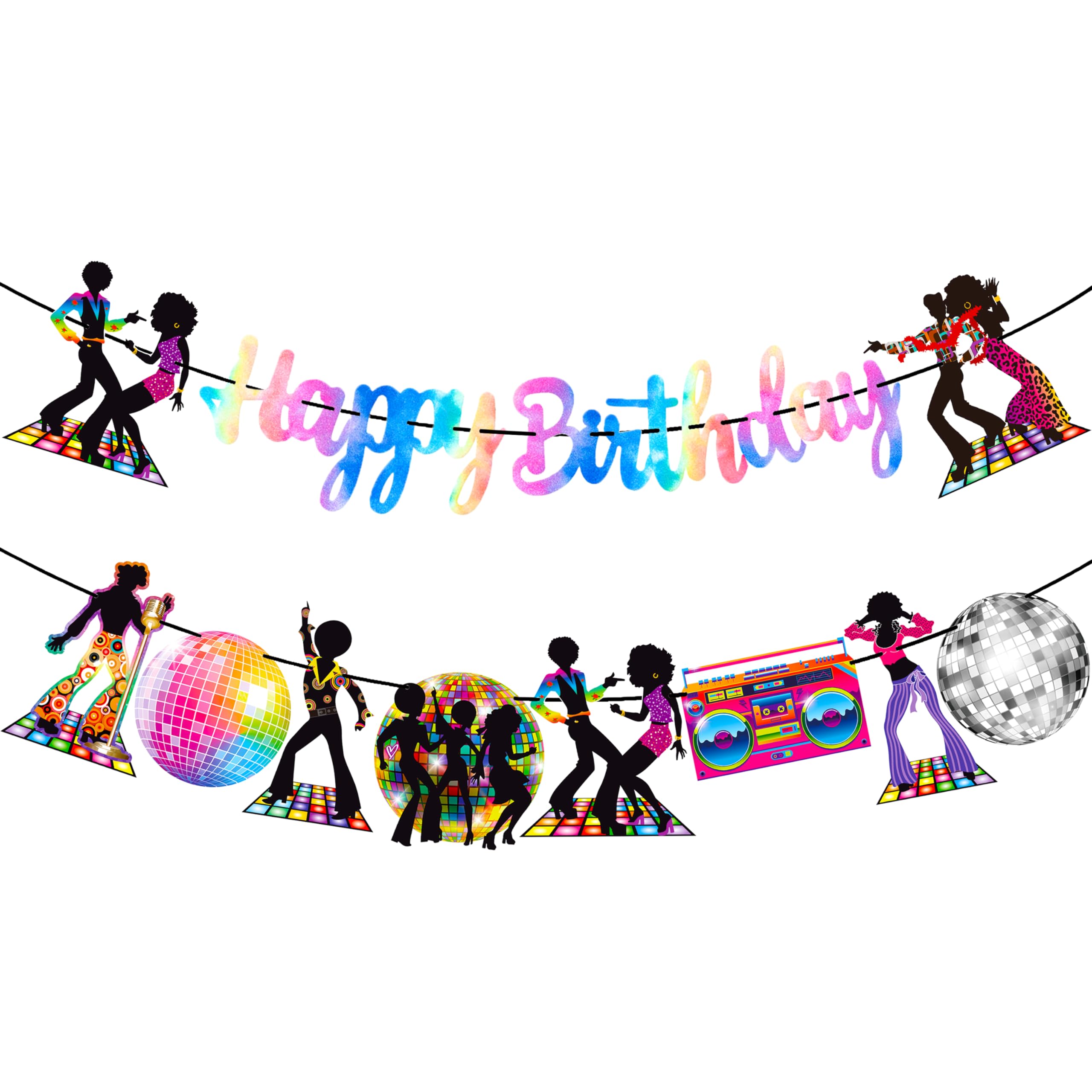 Disco Birthday Party Decoration Colorful Happy Birthday Banners 70s Disco Theme Banners for 1970s Birthday Decorations Boogie Dancing Party Baby