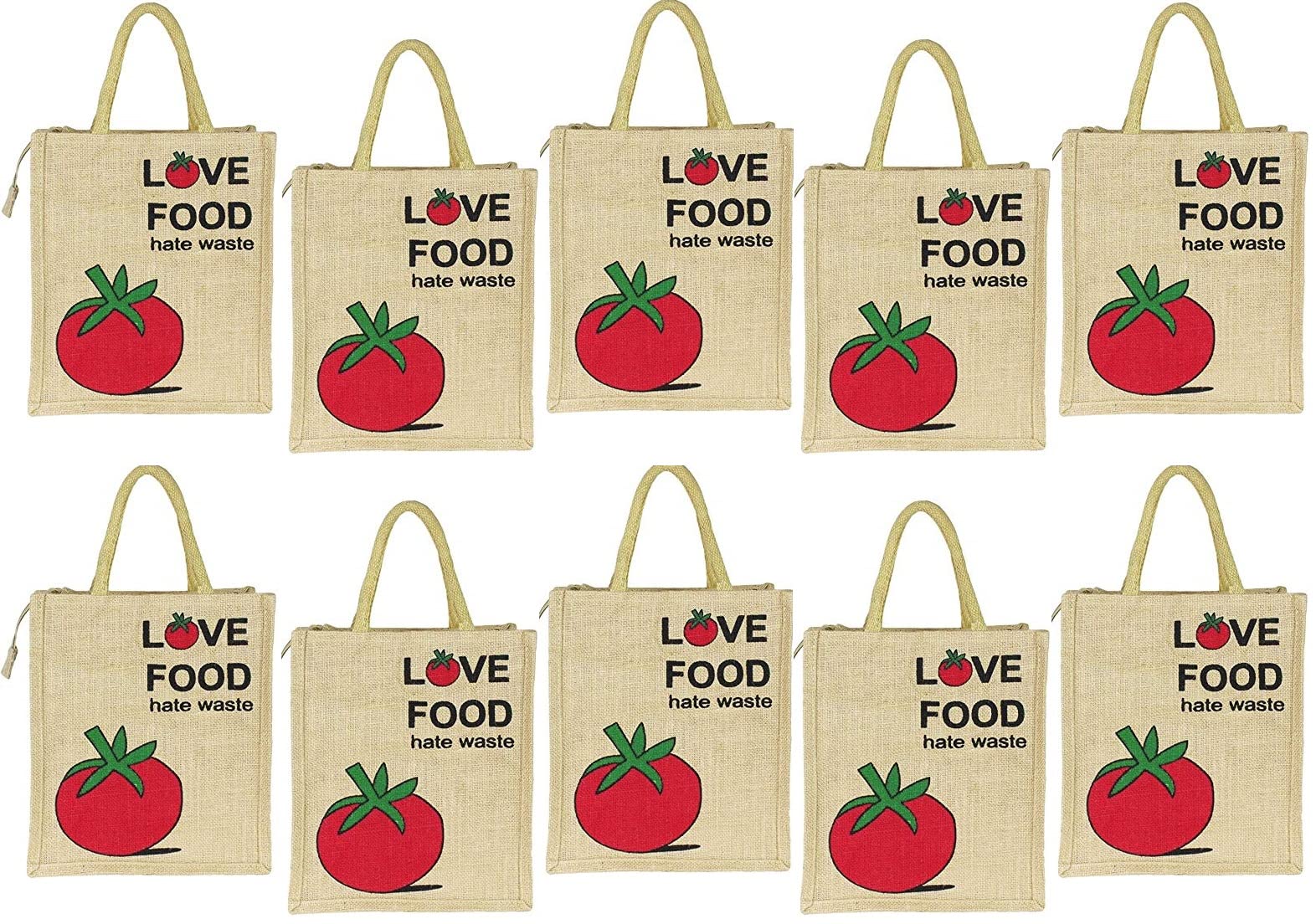 HRBS Jute Lunch Bag | Tiffin Bag | Multi Purpose Tote Bag | Hand Bag - Eco-Friendly, Reusable, | Gift | Return Gift | Large Size (34x30) - Love Food Hate Waste Pack of 10- Shopping Bag (B0BS729LPC) Amazon Price History, Amazon Price Tracker