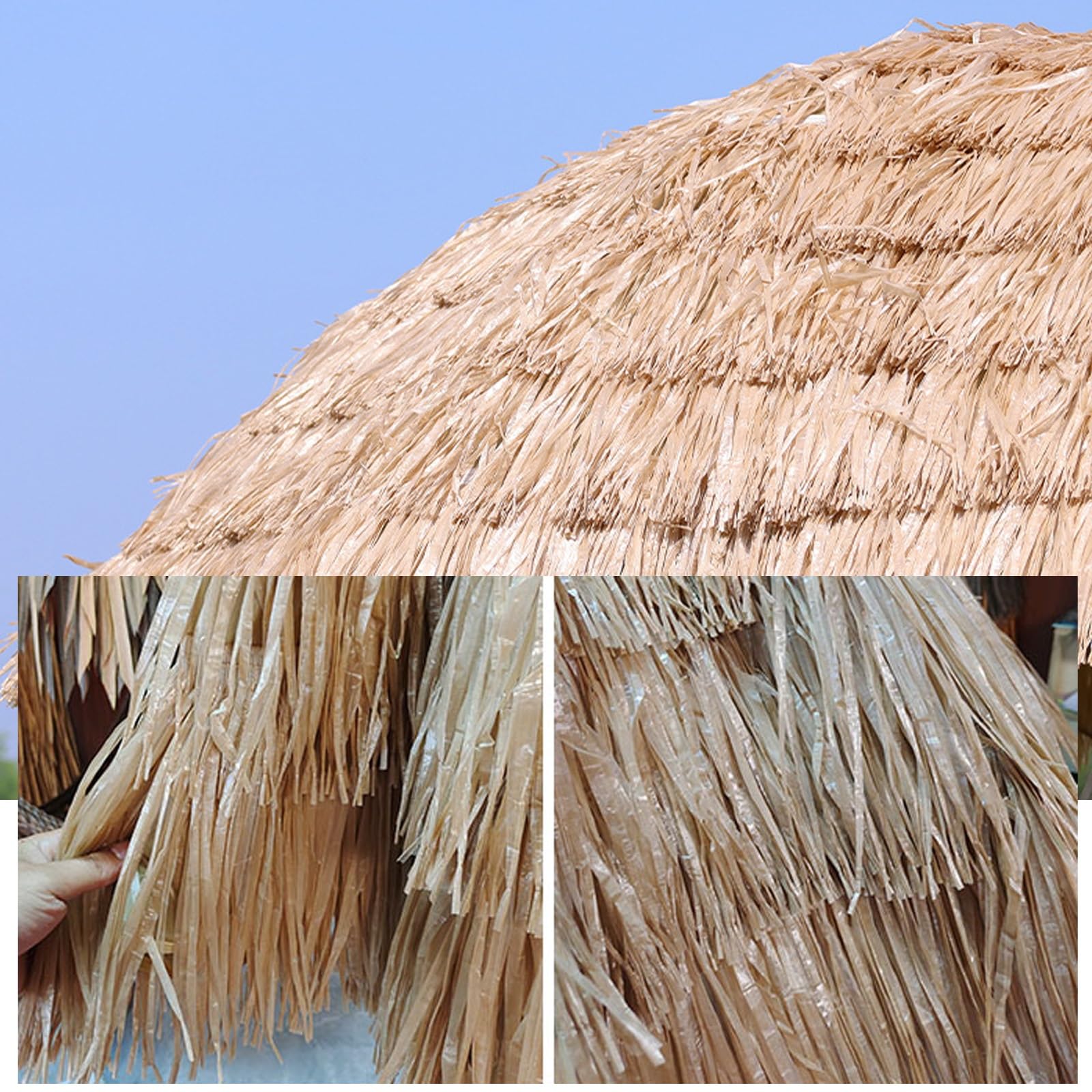 Parasol Tiki na patio, naturalna strzecha z regulacją nachylenia i podnośnikiem korbowym, do basenu, ogrodu, na plażę