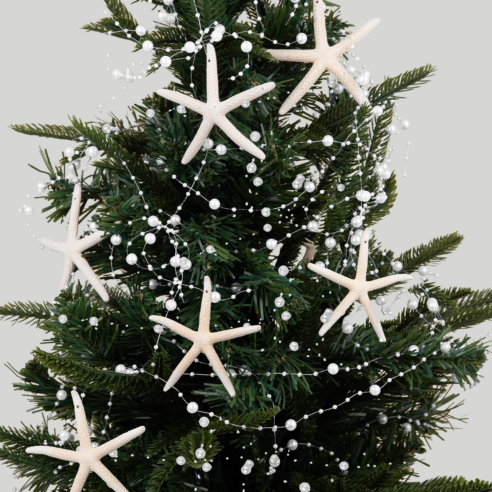 Perlen Seestern Girlande Weihnachtsdekorationen 203,2 cm natürliche Seestern Weihnachten Perlen Girlande mit 6 Stück Finger Seestern für Weihnachtsbaum Strand Heimdekoration Lieferungen Perlen