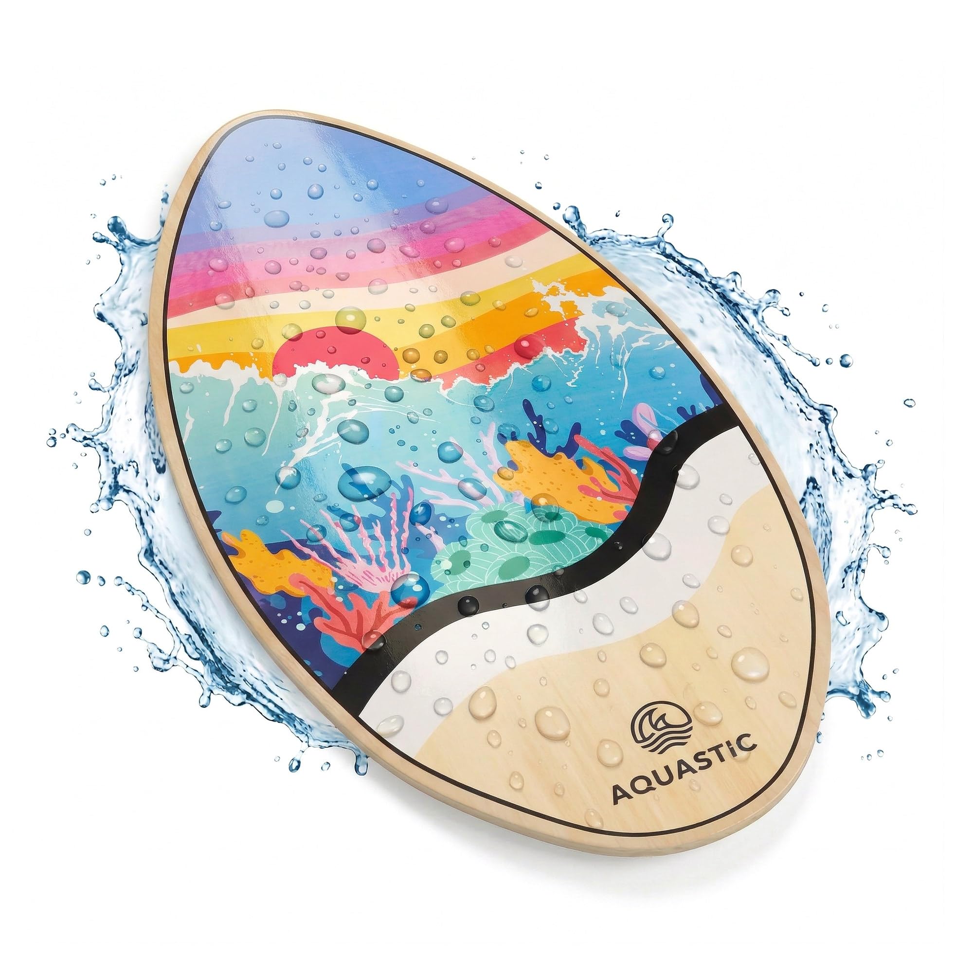 AQUASTIC Lagoon 39" Skimboard ze sklejki topolowej, 99 x 49 cm, do 100 kg, kolorowa deska dla początkujących i zaawansowanych