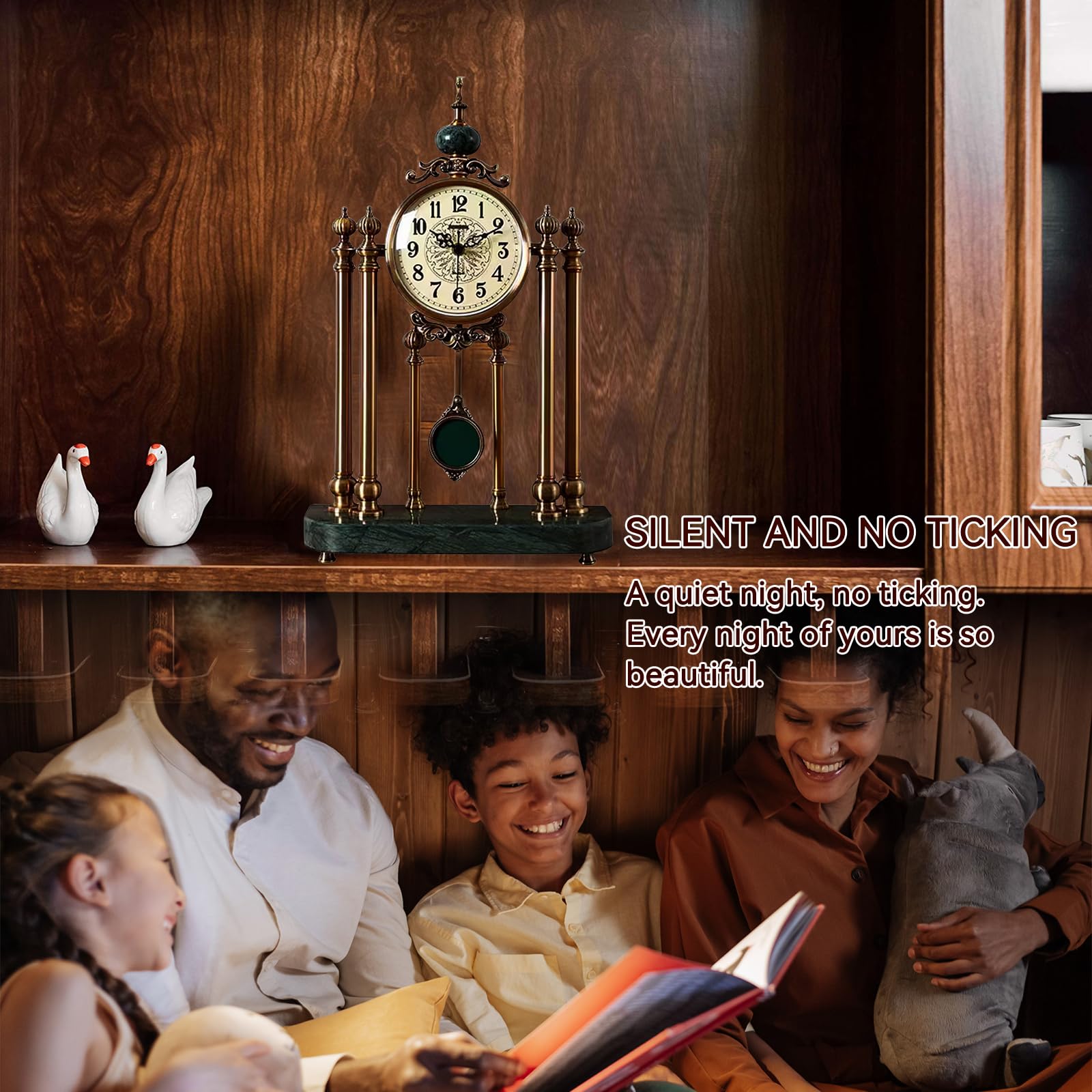 BINGOHM Desktop Pendulum Clock/Living Room Table Clock,Mantel Clock for Living Room Decor Above Fireplace,Farmhouse Antique Anniversary Metal Digital Clock for Mantelpiece Office Bedroom Bedside,A