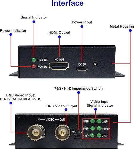 Miniatura 5 de Adaptador convertidor de video HDMI 101AV 4K BNC a FHD para monitores y DVR, convierte HD-TVI/AHD/CVI y señal de video compuesta/CVBS de señal de