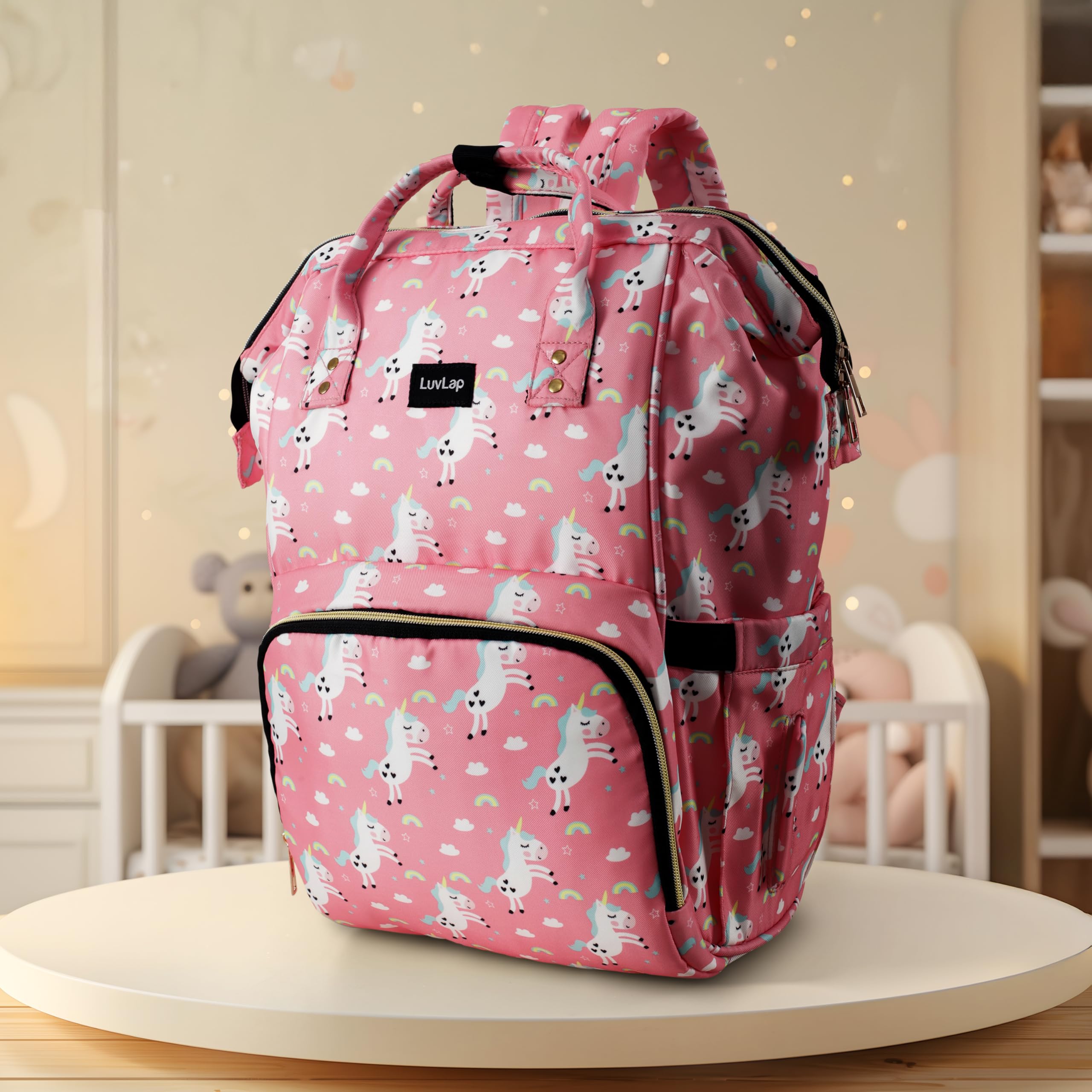 LuvLap Multifunctional Waterproof Diaper Bag for Mothers for Travel, Mother Travel Bag, Premium Oxford Waterproof Material, Large storage capacity with 15 pockets, Pink Unicorn (all over print)-image-35