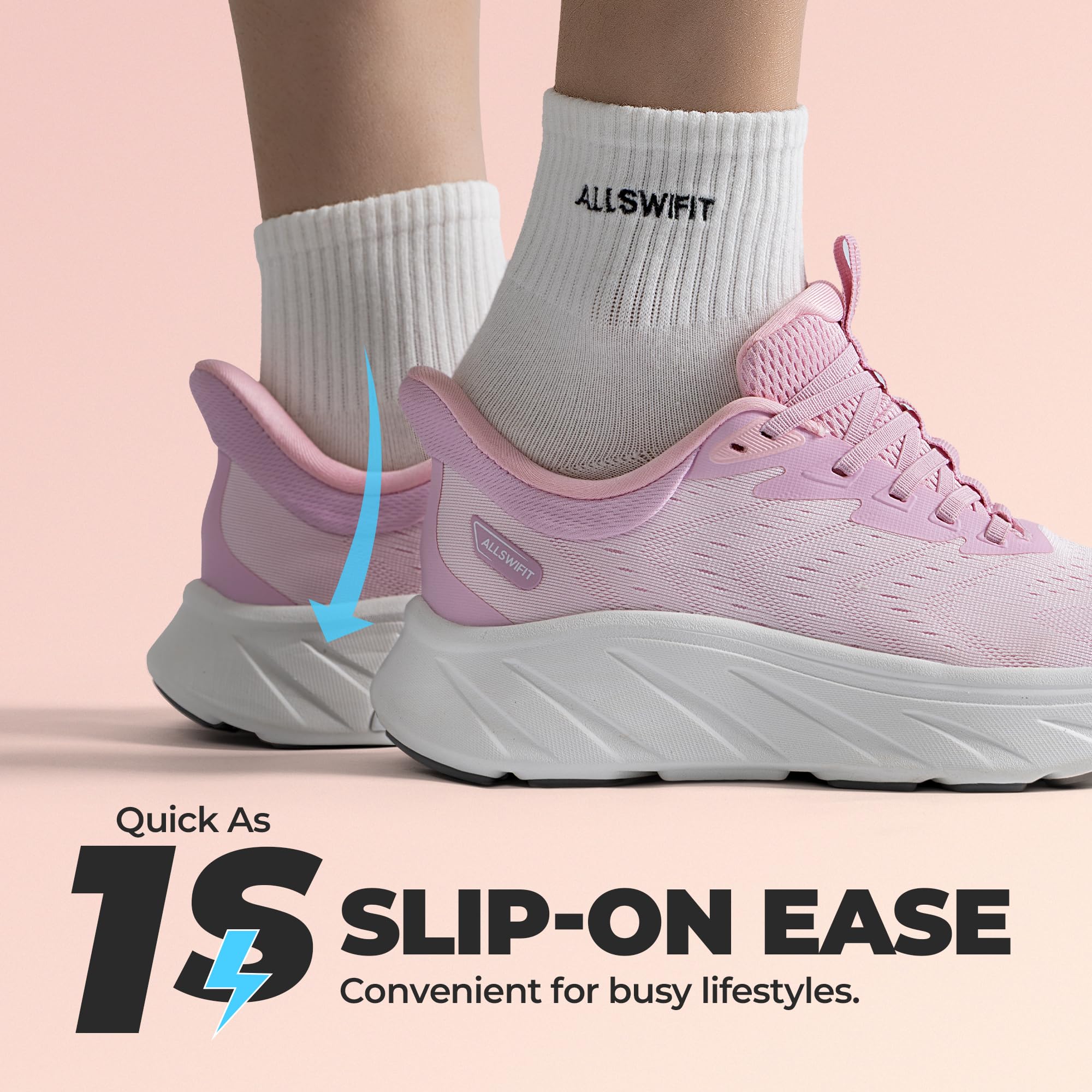 ALLSWIFIT Damskie wsuwane stabilne buty do biegania bez użycia rąk tenis antypoślizgowe wygodne trening siłownia oddychające lekkie modne trampki StediBase, różowy, 39.5 EU