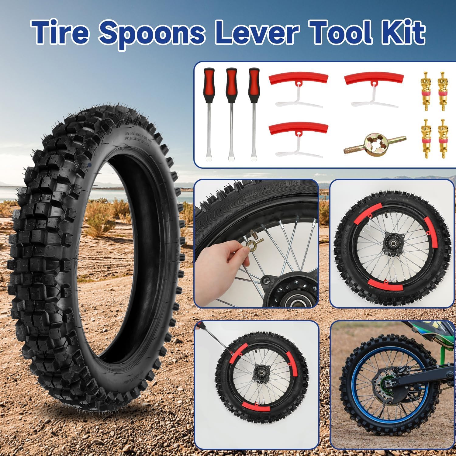 90/100-14 70/100-17 Front and Rear Dirt Bike Tire Tube Compatible with 110cc 125cc KLX125 TTR125 KLX140 YZ85 RM85 Tao Tao Apollo Pit Bike Motorcycle Motocross with 3.00-14 2.75-17 Inner Tube