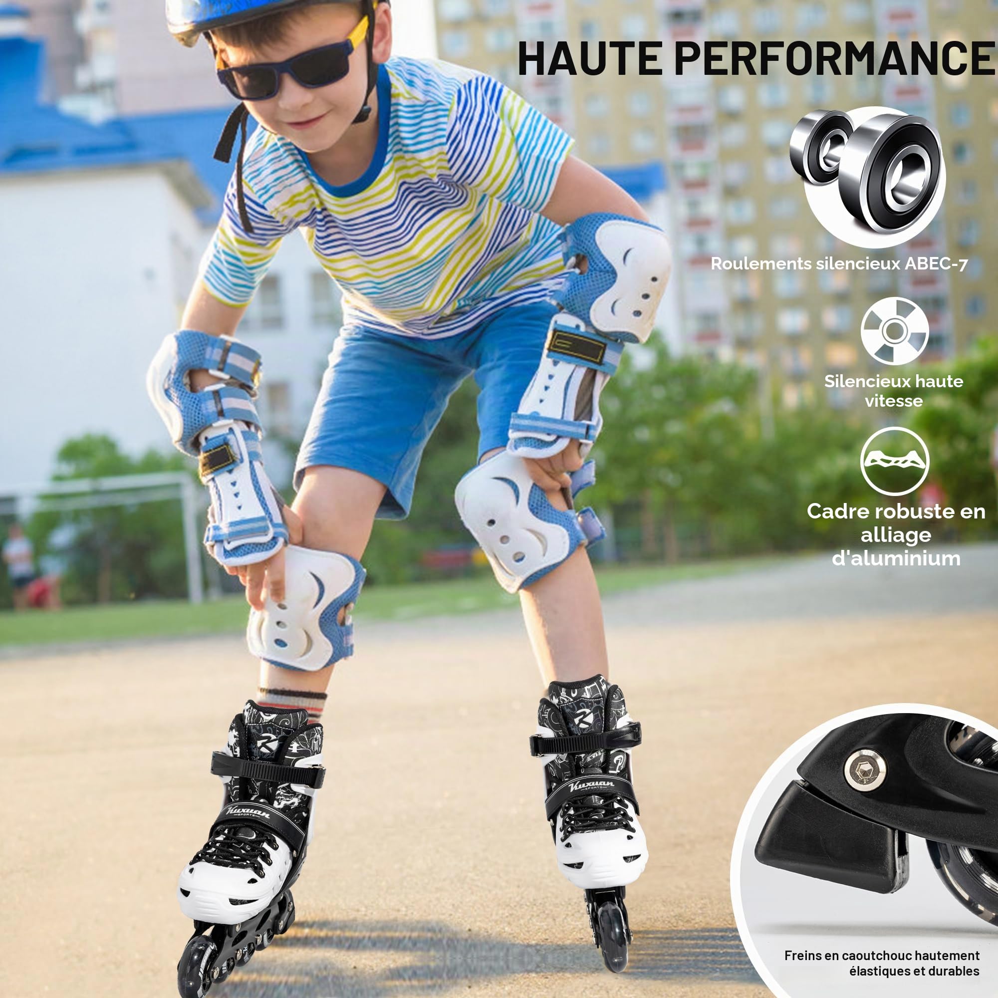 Kuxuan Skates Rollers en ligne pour enfants, réglables, amusants, pour filles, garçons, femmes, débutants en extérieur et en intérieur