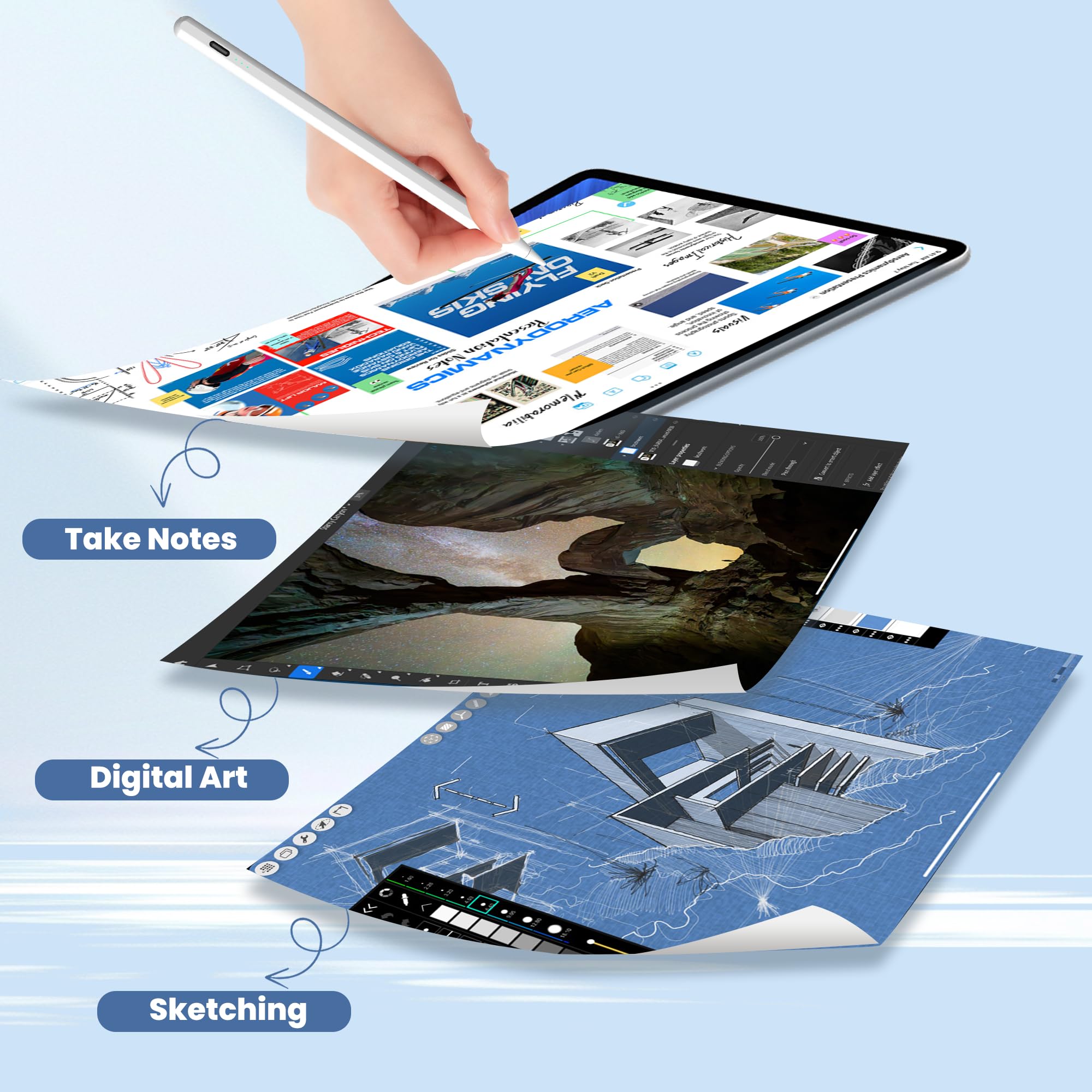 Pencil for Apple iPad A16 10th Generation, Fast Charge Stylus Pen for 2025-2018 iPad A16/11-6th Gen, Air 11"/13" M3/M2/5th-3rd, Pro 13"/11"/M4/12.9", Mini A17 Pro/6/5th Palm Rejection Tilt Sensitivity