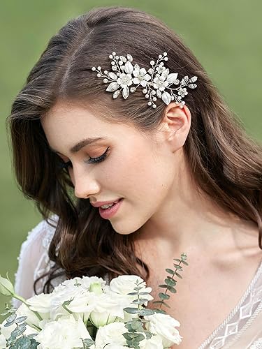 Miniatura 24 de SWEETV Peine de pelo hecho a mano para boda, clip de diamantes de imitación, pieza de peine de pelo para novias, accesorios para el cabello de novia