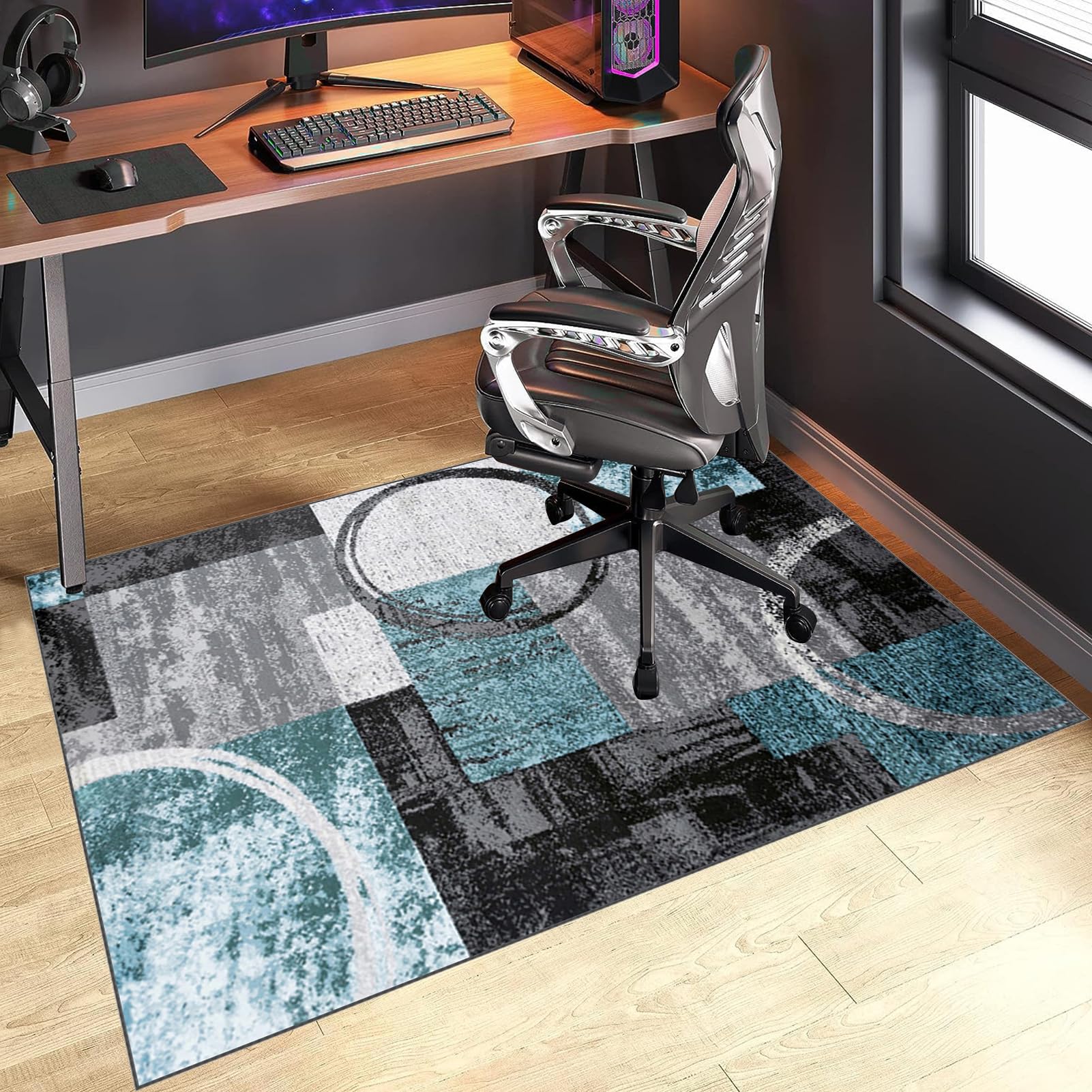 Gaming-stoeltapijt, antislip vloermat, kantoorvloerbescherming, stoeltapijt met wielen, vloermat voor parket en harde vloeren/tegels, 160 x 170 cm
