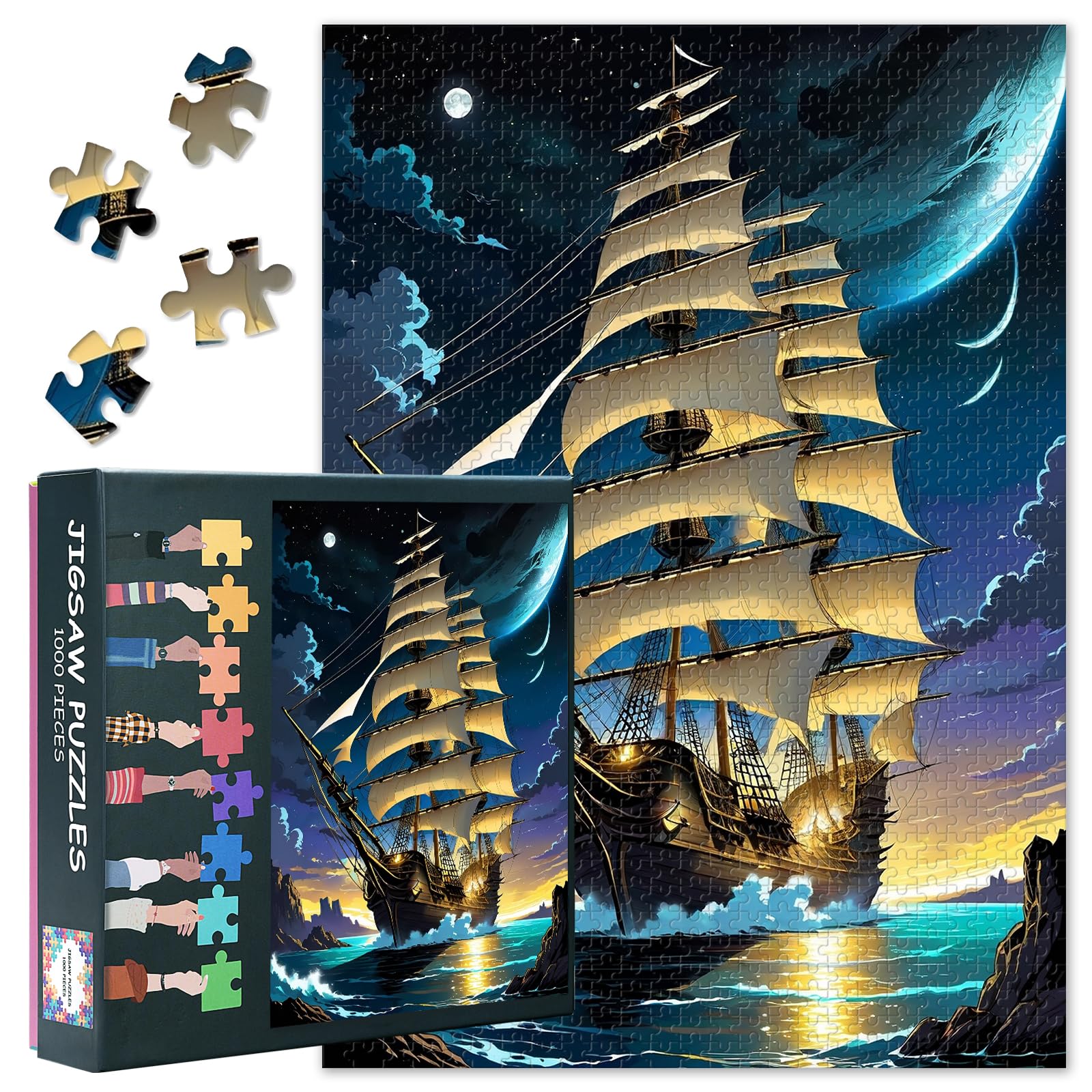 Sailboat Puzzles for Adults 1000 Pieces, Sailing Ship Jigsaw Puzzles, Adult Puzzle for Adults, Educational Fun Games or Toys for Elders Friends 20X27 INCH — image 1