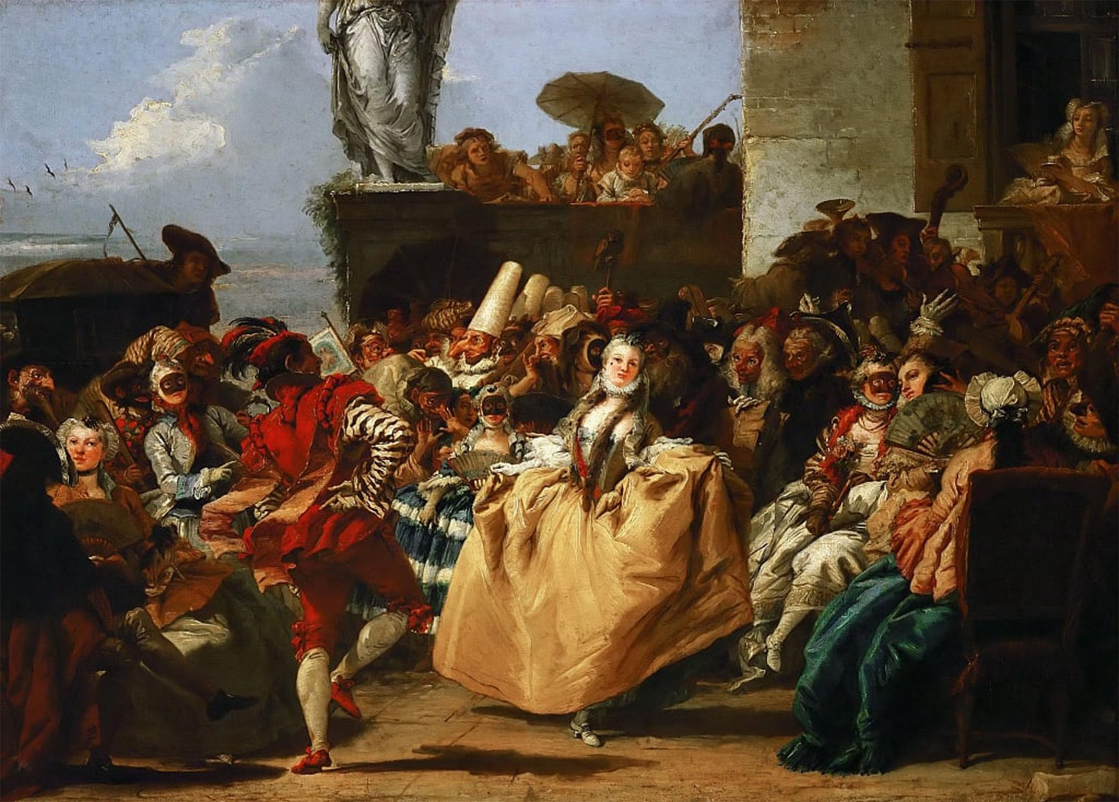 POSTERIIk Vintage Classic Picture Landscape Artwork Carnival Scene the Minuet by Domenico Tiepolo Portrait Canvas Painting for Office Home Decor 60x90cm