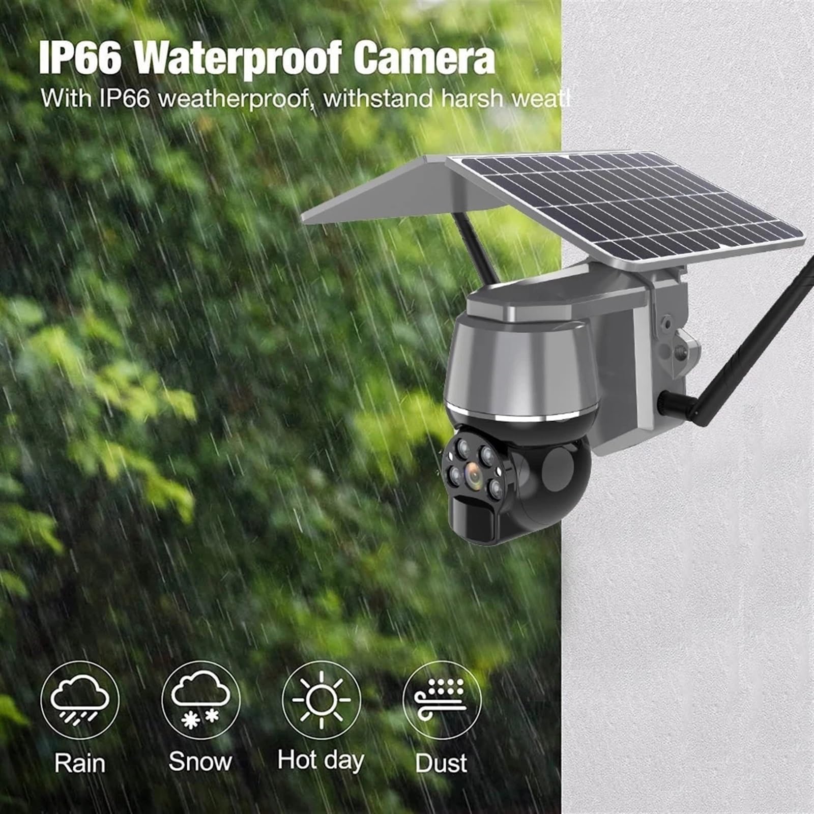 Telecamera di sicurezza, Telecamera solare da 2 MP 4G PTZ Esterno IP66 Batteria ricaricabile incorporata Rileva PIR audio bidirezionale(WIFI Cam Battery128G)