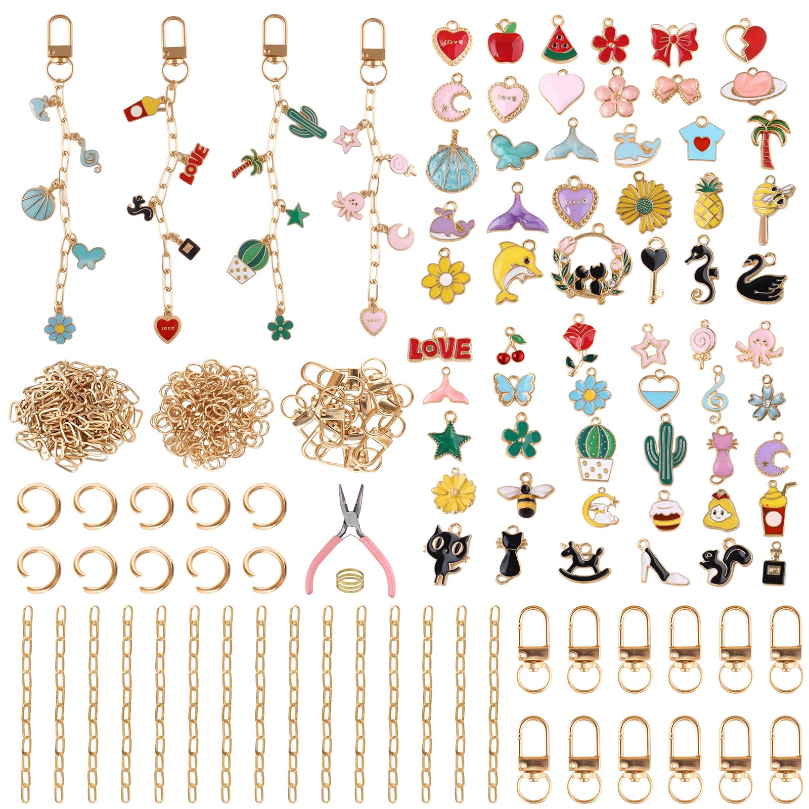 ASTNIC 189 Pièces Kit Porte Clé a Fabriquer avec Porte-clés à Clip, Key Ring Kit, Charms Coloré Bijoux Acier inoxydable, Porte Clef Fabrication Bijoux pour Cadeau, idee Cadeau Femme