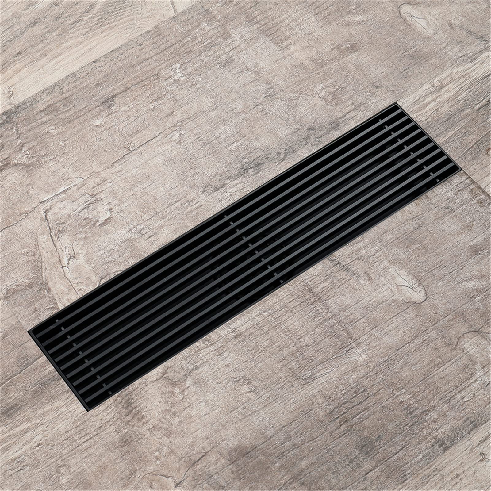Scarico doccia lineare 30 cm, Scarico a pavimento per doccia in acciaio inossidabile 304, Scarico a pavimento rettangolare, Scarico per doccia con coperchio rimovibile, Filtro per capelli,Nero