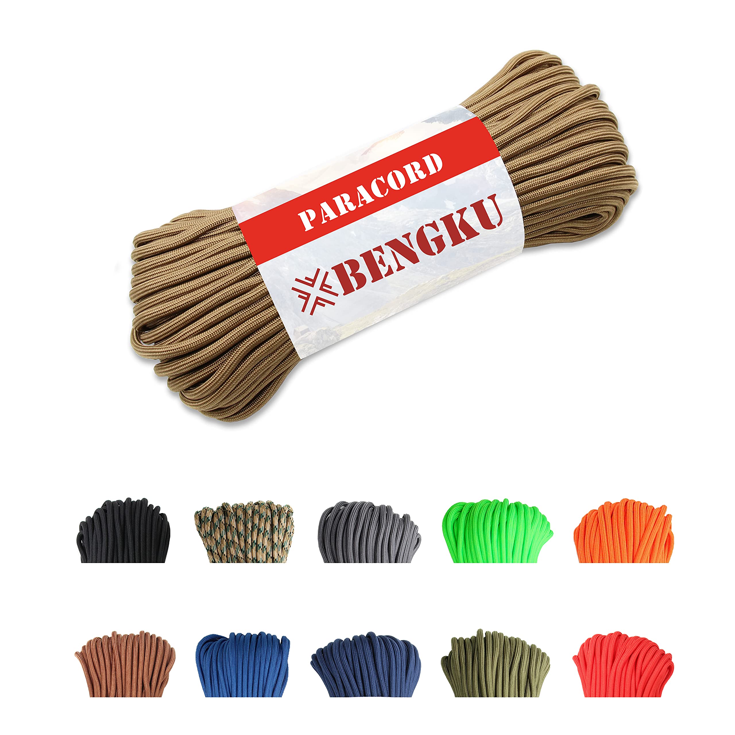 BENGKU Paracord Parachute Cord, US Mil-Spec Type III/Type IV Grade Paracord, Nylon Paracord (100ft, 850 Coyote Brown)