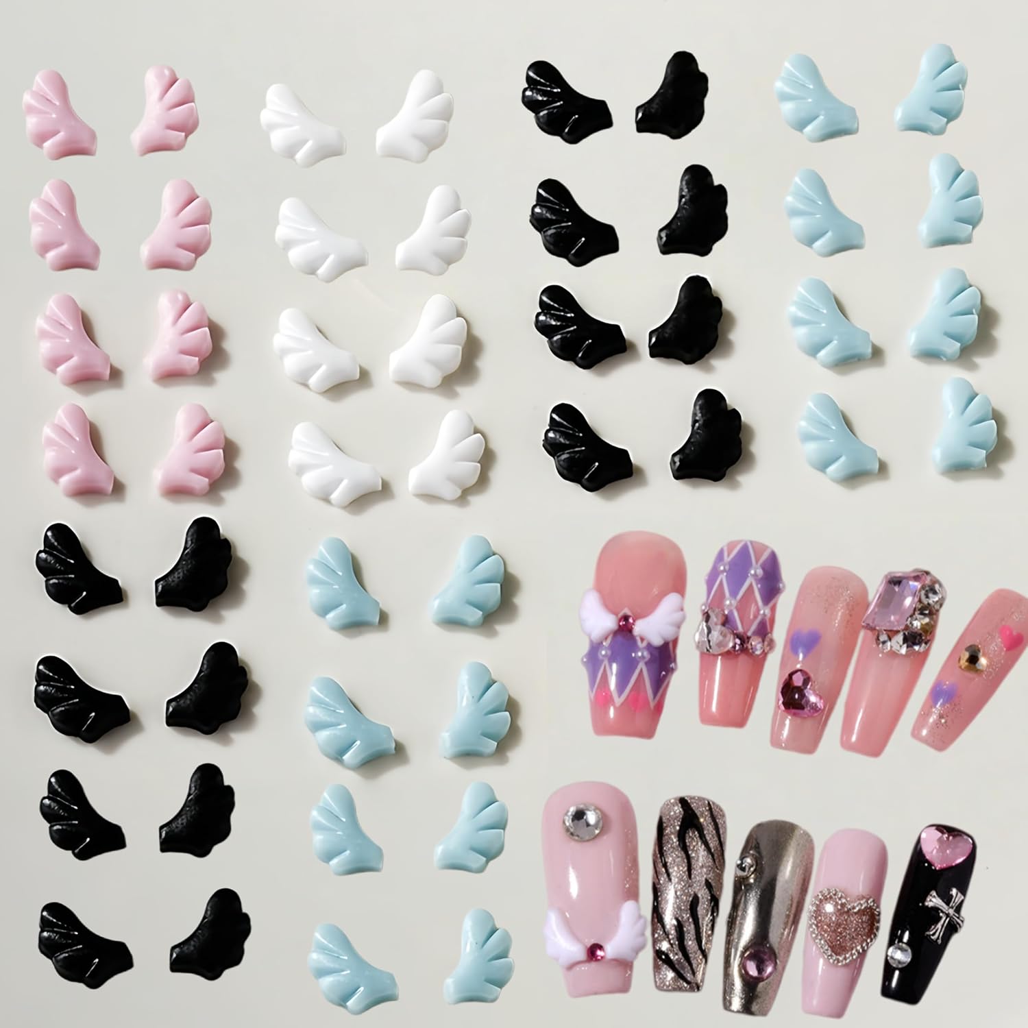 300Pcs Wings Nail Charms Colorful Angel Wings Nail Art Rhinestones Mini Wings Nail Gems 3D Mixed Colors Angel Wings Nail Supplies Cute Noble Wing Nail Accessories Nail Jewelry for Women DIY Nail Decor