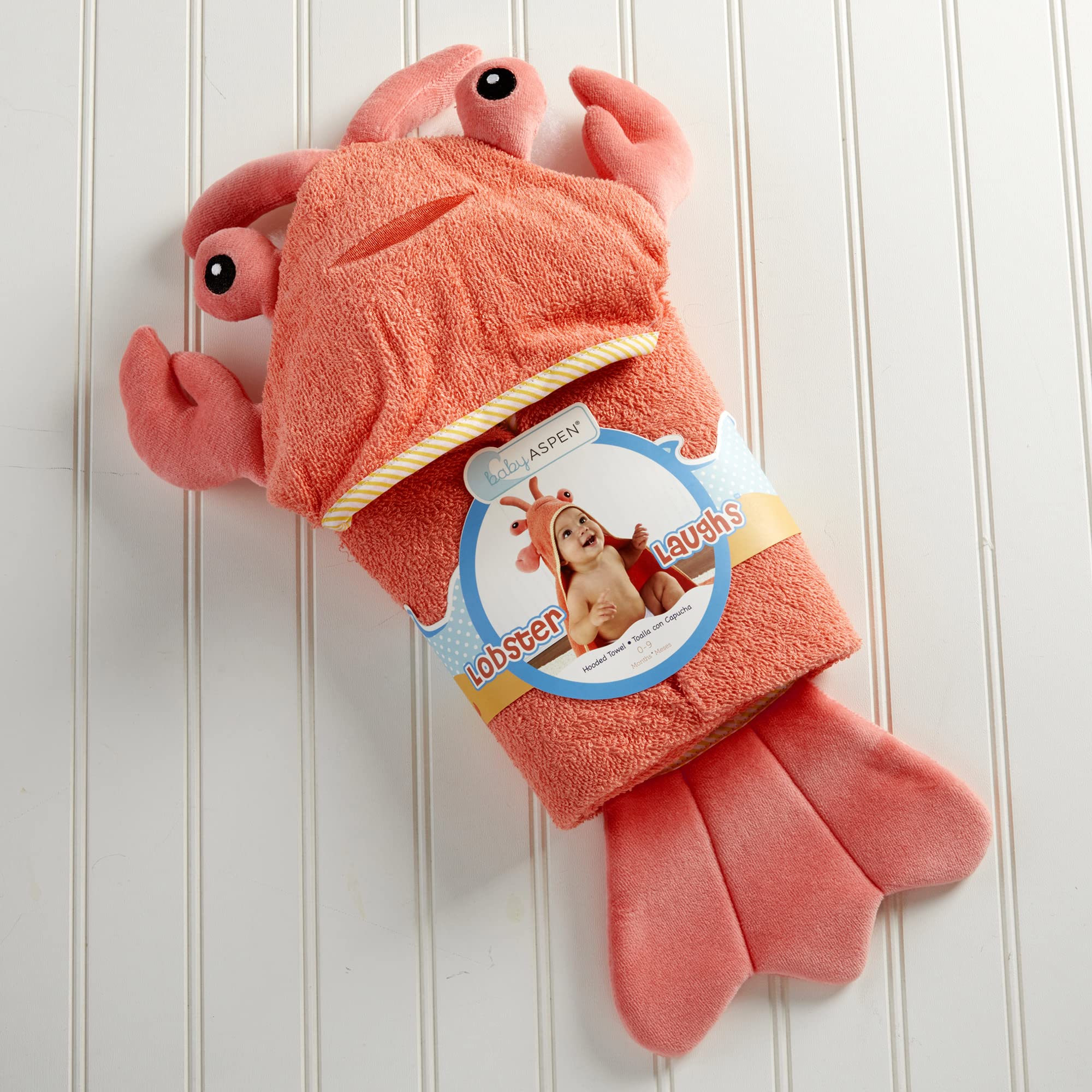 Baby Aspen ZKMAGIC Baby Boys Lobster Laughs (Updated Gift Packaging) Hooded Towel, Orange, 1 Count US