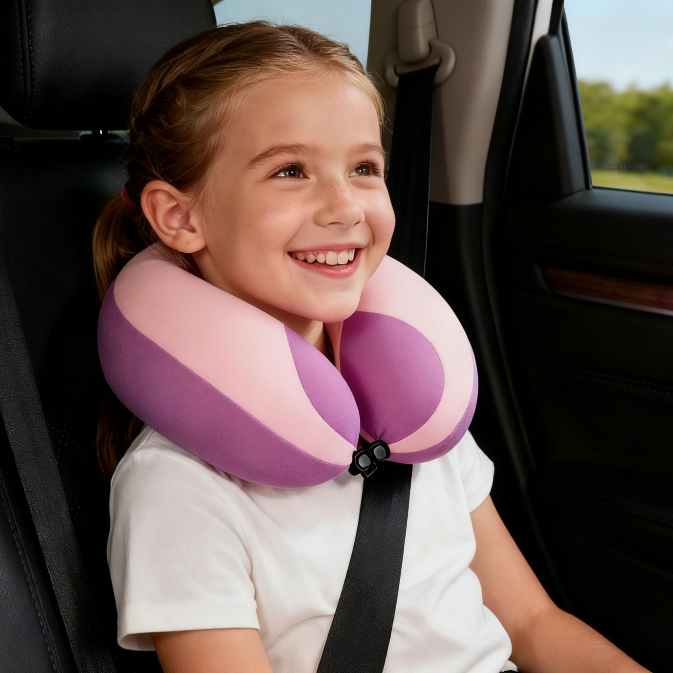 MOOB Kids Travel Neck Pillow Traveling Gifts for Toddler &amp; ChildrenToddler Neck Pillow for Carseat &amp; Airplane, Kids Travel Pillow Light Pink