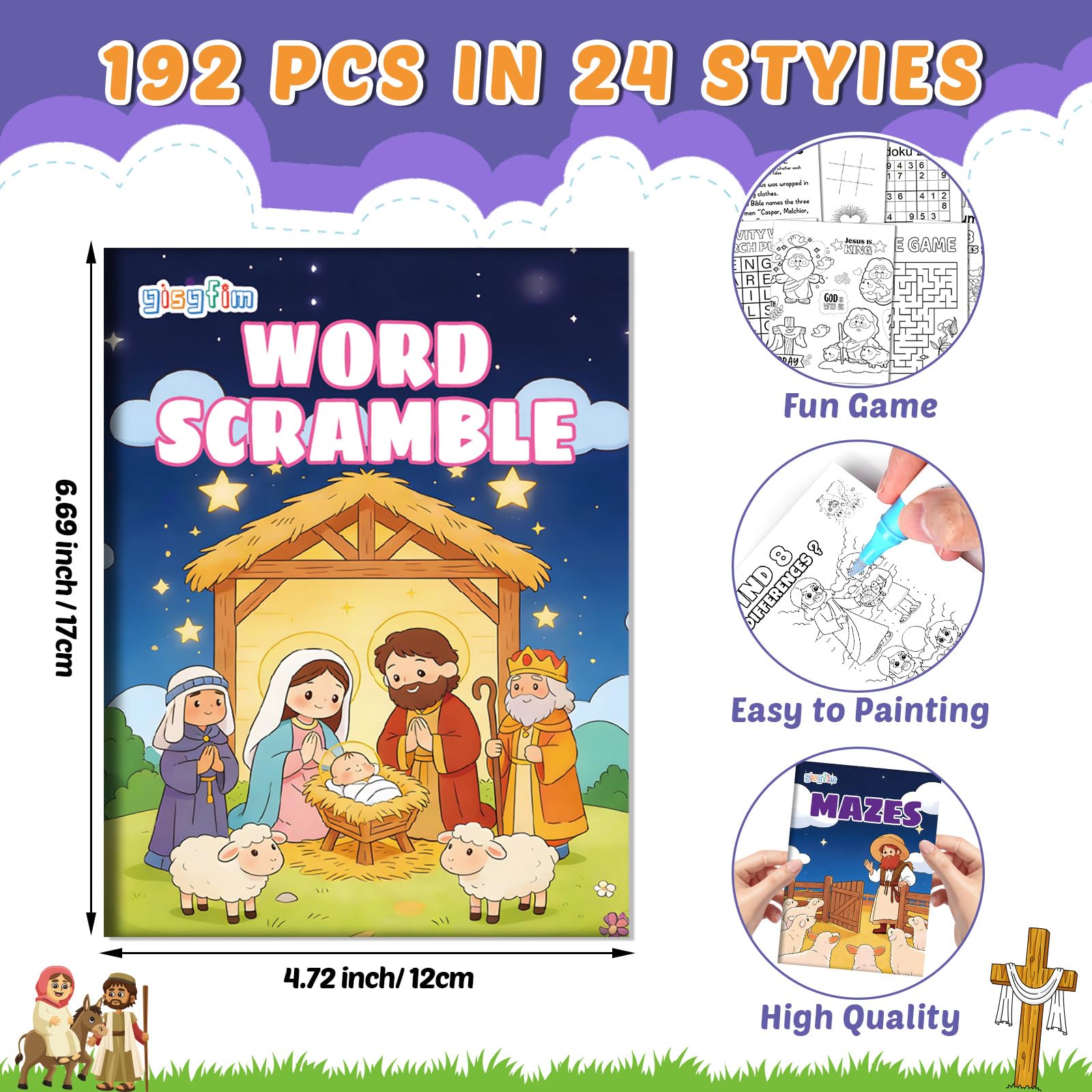 gisgfim 192 mini libros de actividades de belén de Navidad a granel para niños de 4 a 12 años, mini libro de colorear de Navidad, laberinto, palabras, revueltas, más para religiones, fiestas, bolsas