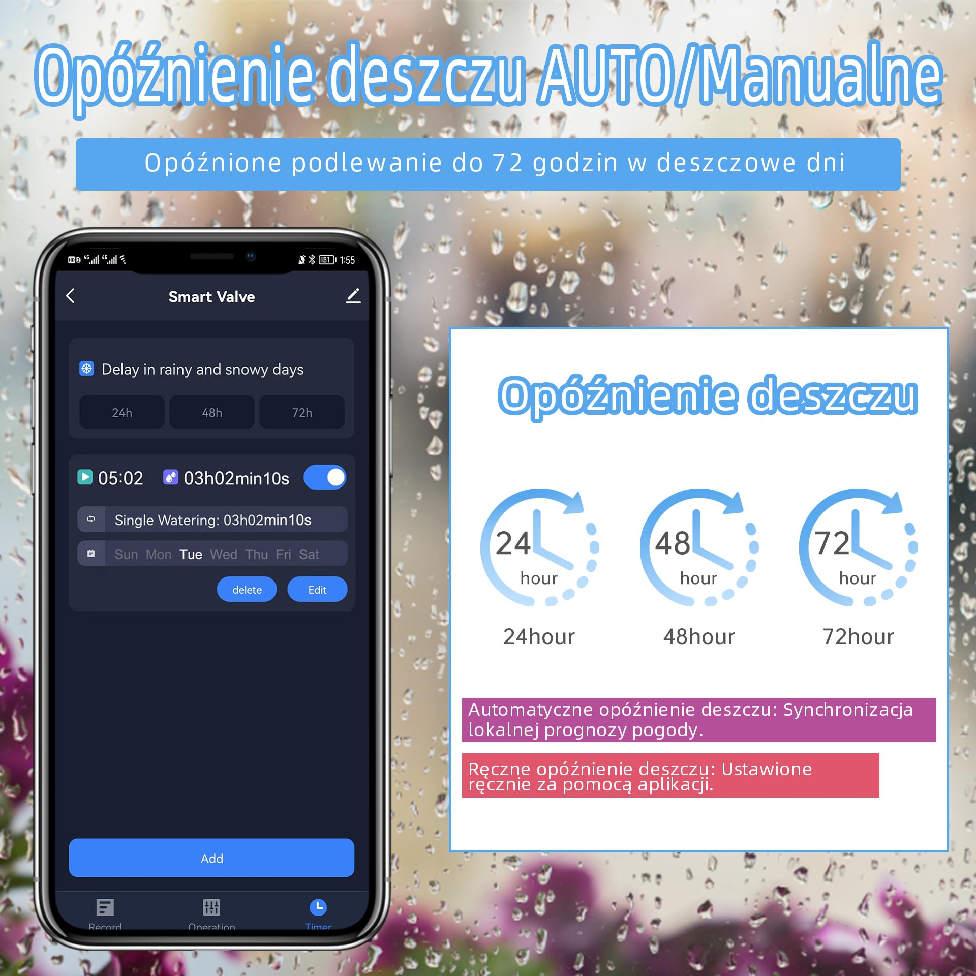 Inteligentny timer do podlewania ogrodu Bluetooth z wbudowanym przepływomierzem turbinowym, do 10 programowalnych harmonogramów, kompatybilny z aplikacjami Tuya Smart i Smart Life
