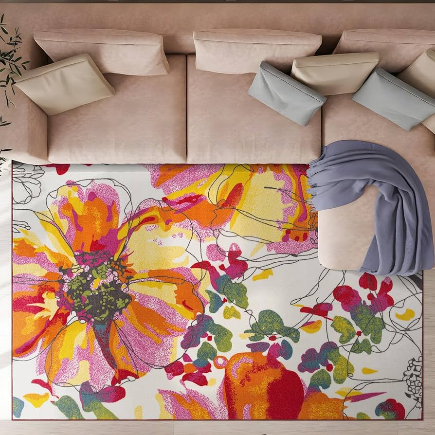 Amazon.com: Rugshop Modern Bright Flowers Non-Slip (Non-Skid