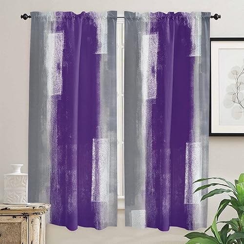 Kitchen Curtains 2 Panels Rod Pocket Tier Curtain Purple Grey Gradient Abstract Window Valance,Light Filtering Window Treatment Modern Simple Oil
