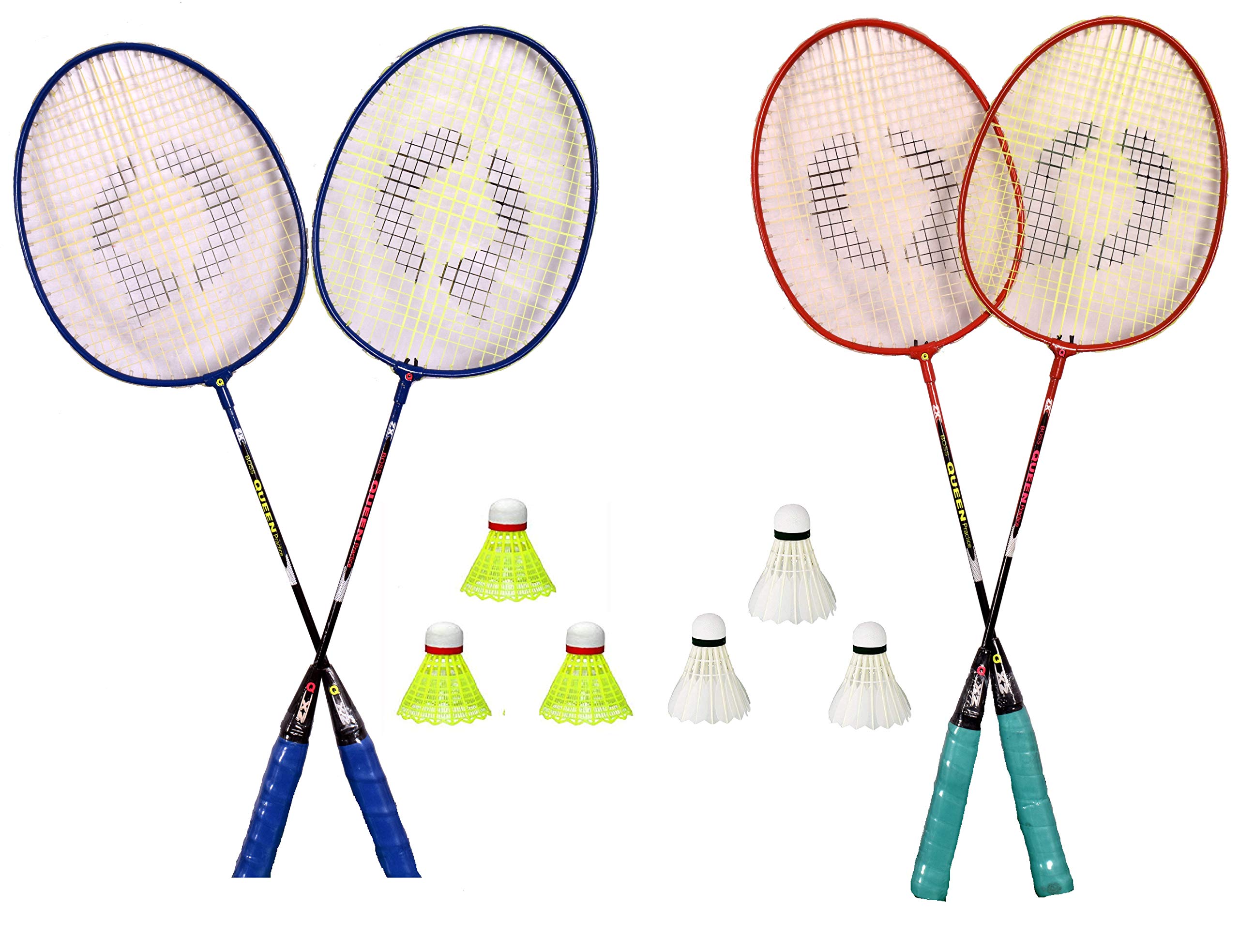 SHIVGAN Champion Aluminum Badmintion Racket Set of 4 with 3 Feather shuttles and 3 Naylon shuttles