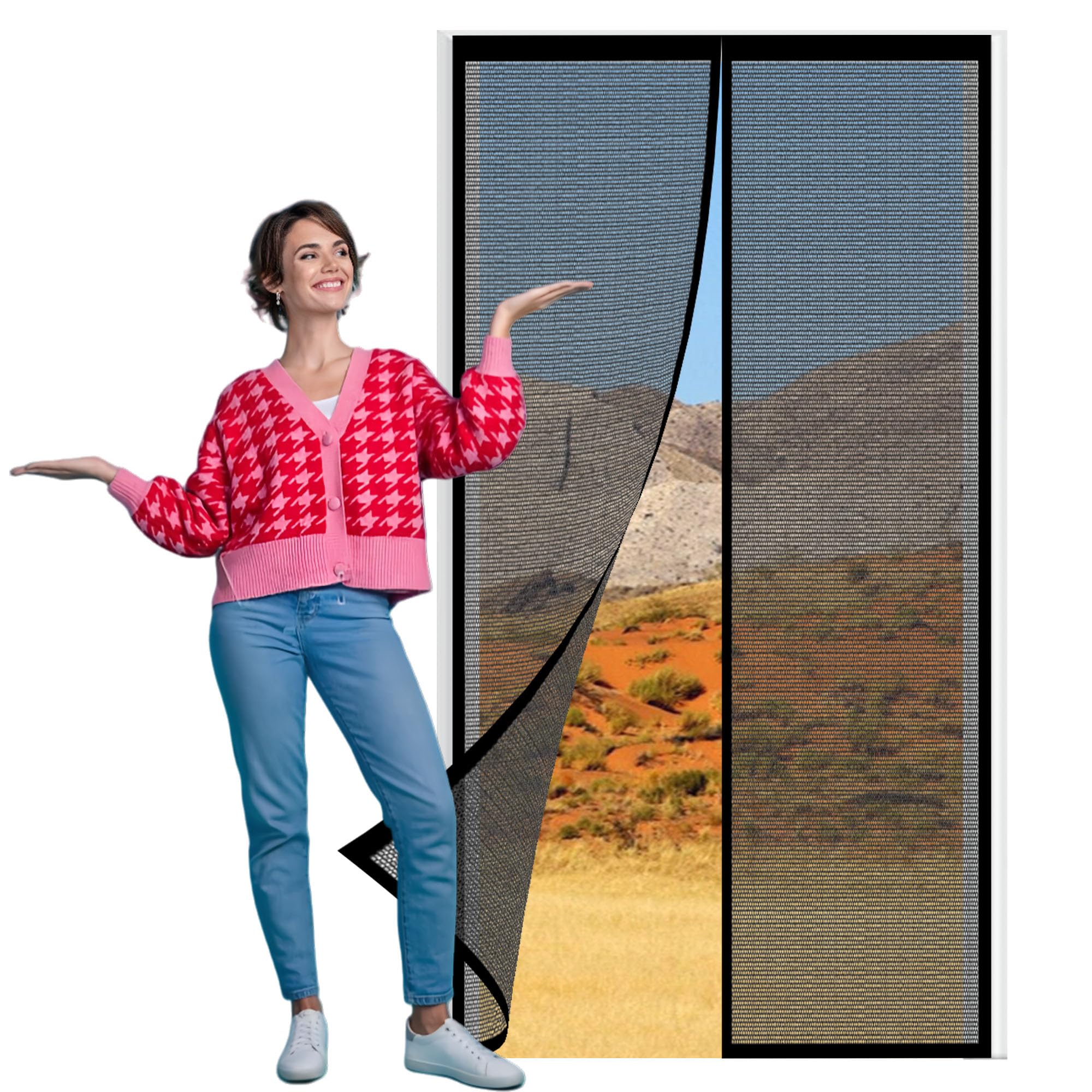 Goubo Black Fly Screens For Doors Metal 123 X 240 Cm Door Fly Screen Curtain Without Drilling Fully Self Seal Automatically For Doors And Patio,