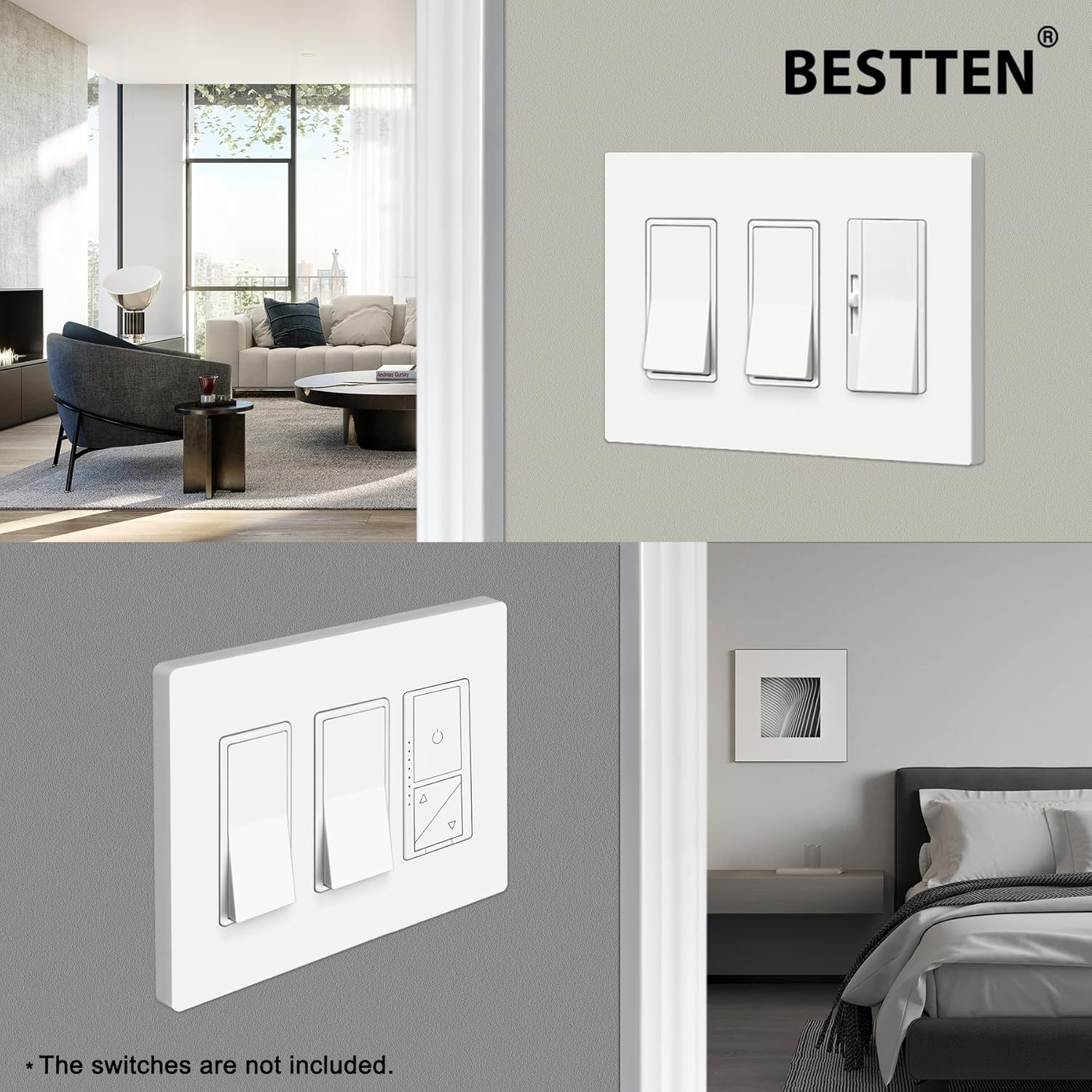 5 pack bestten 3-gang screwless wall plate, decorator outlet cover, uswp4 glossy off white, h4.69” x w6.54”, face plate for light switch, dimmer, usb, gfci, receptacl 3 gang 5pk gloss off white