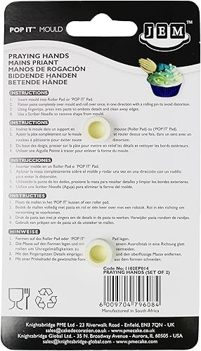 Miniatura 2 de JEM PopIt - Molde para decoración de pasteles, manos rezando, tamaño pequeño y grande, color blanco