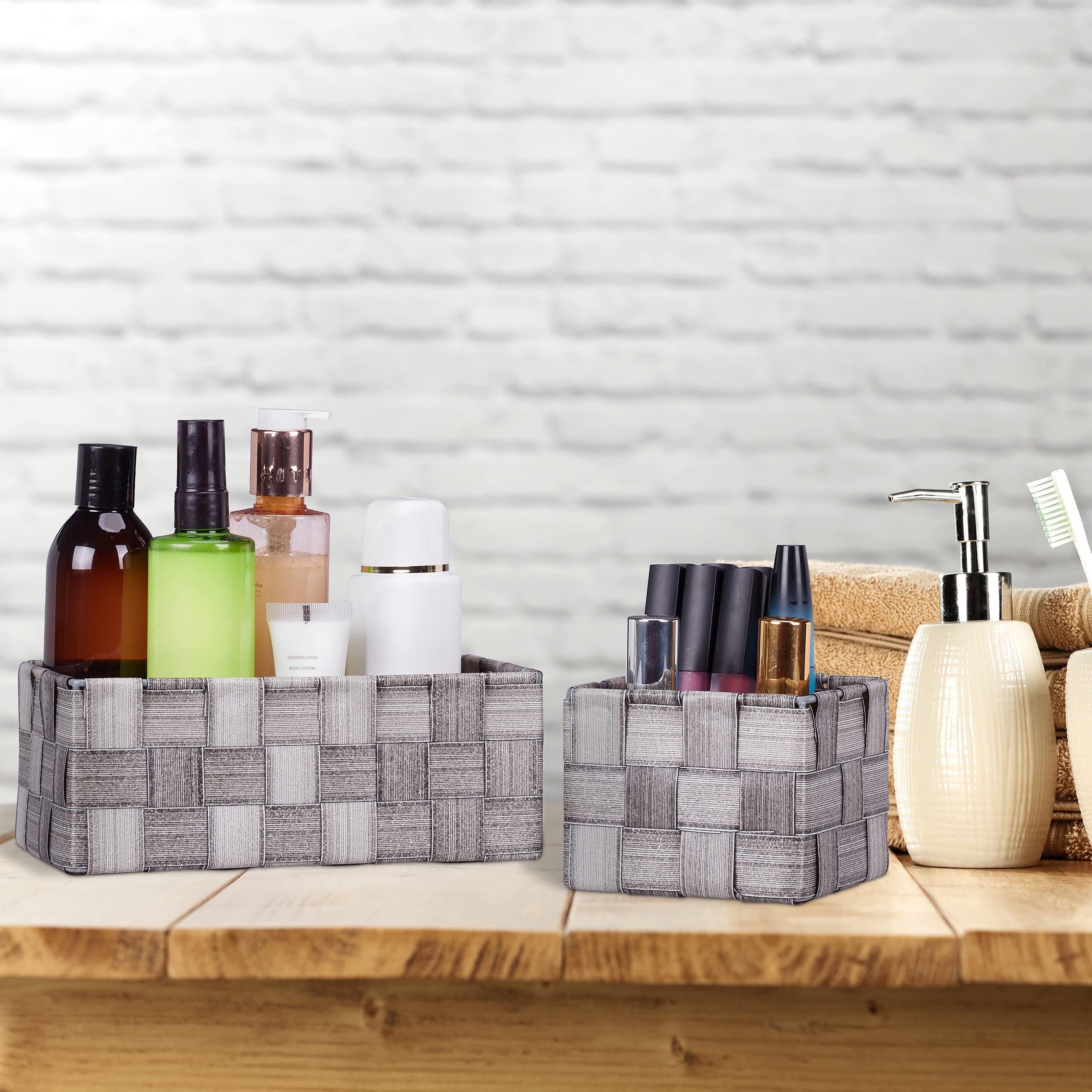 Relaxdays Aufbewahrungskörbe 4er Set – Geflochten, Holzoptik, 3 Größen, Grau