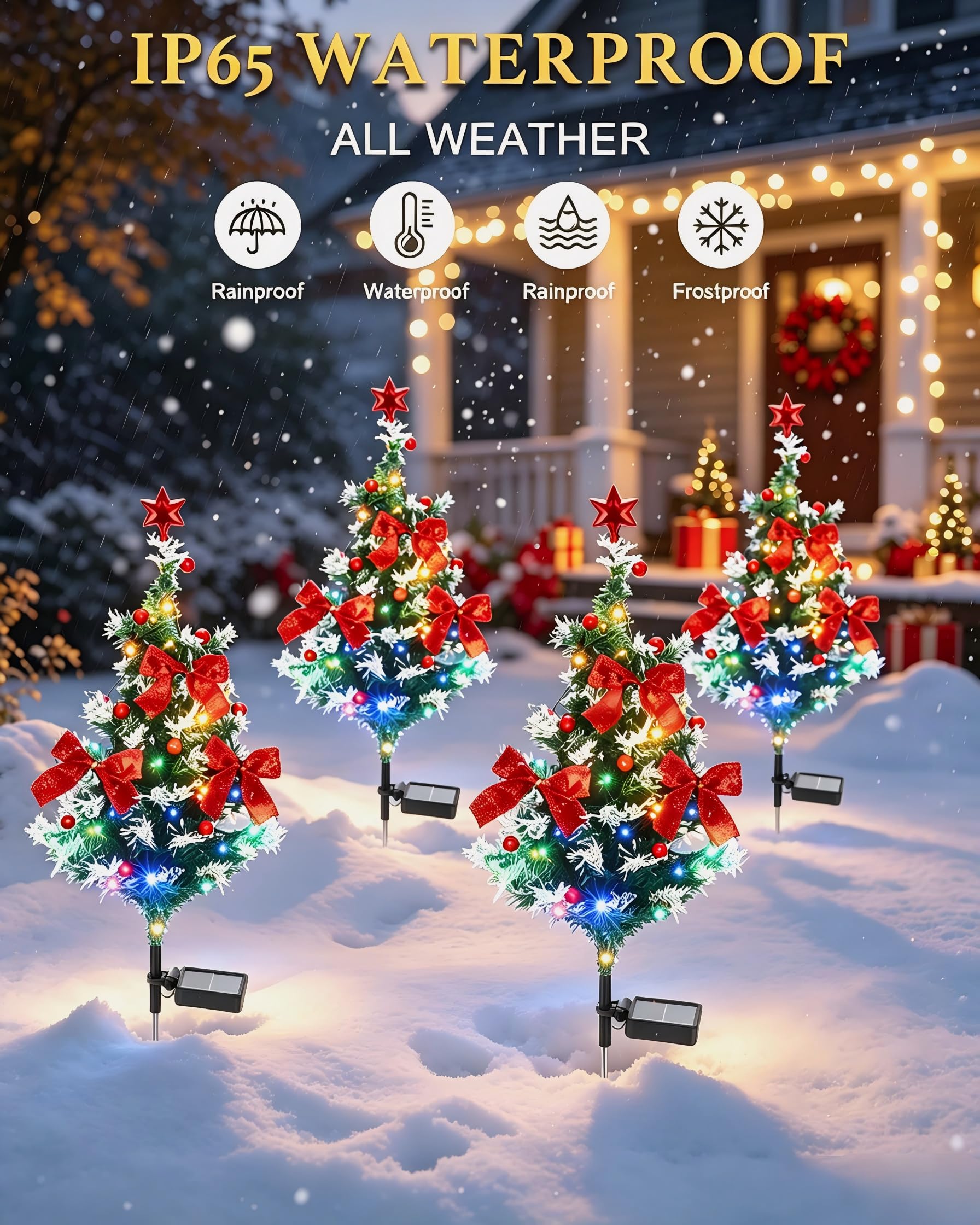 ULAROOM Solar-Weihnachtsbaum-Licht, wasserdicht, kleine Wegelichter, Außenbeleuchtung, Weihnachtsdekoration, Zedernholz, Weihnachtsbaum mit 20 LED-Lichtern in 4 Farben für Garten/Hof/Terrasse, 4
