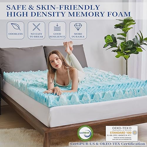 Miniatura 4 de Cubrecolchón individual XL de 2 pulgadas de espuma viscoelástica de 7 zonas, colchón de espuma de gel refrescante, almohadilla de colchón suave