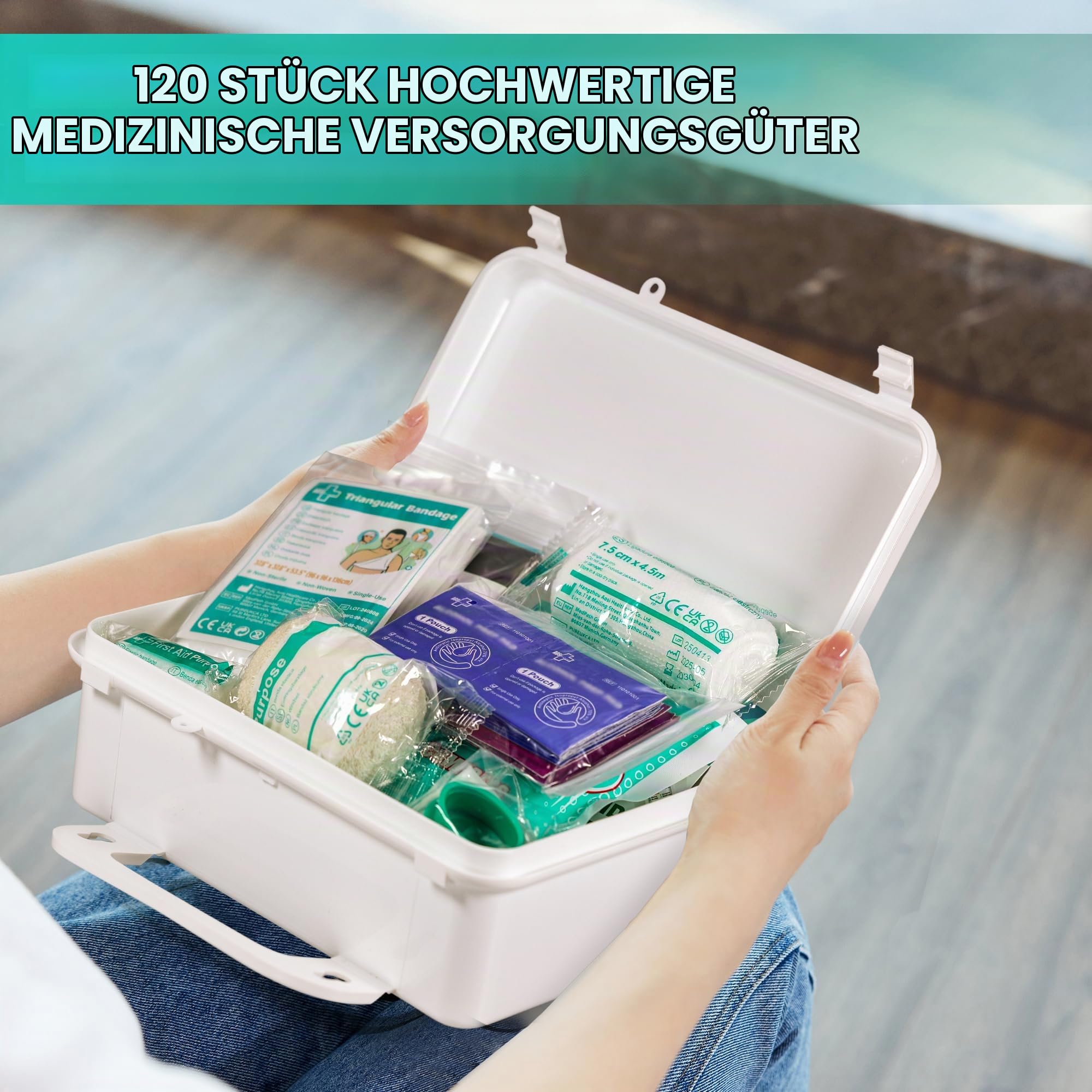 General Medi Erste Hilfe Set - 120-teiliges Premium Erste-Hilfe-Set für Haus, Auto, Reise, Büro, Sport, Wandern, Camping, Rettung