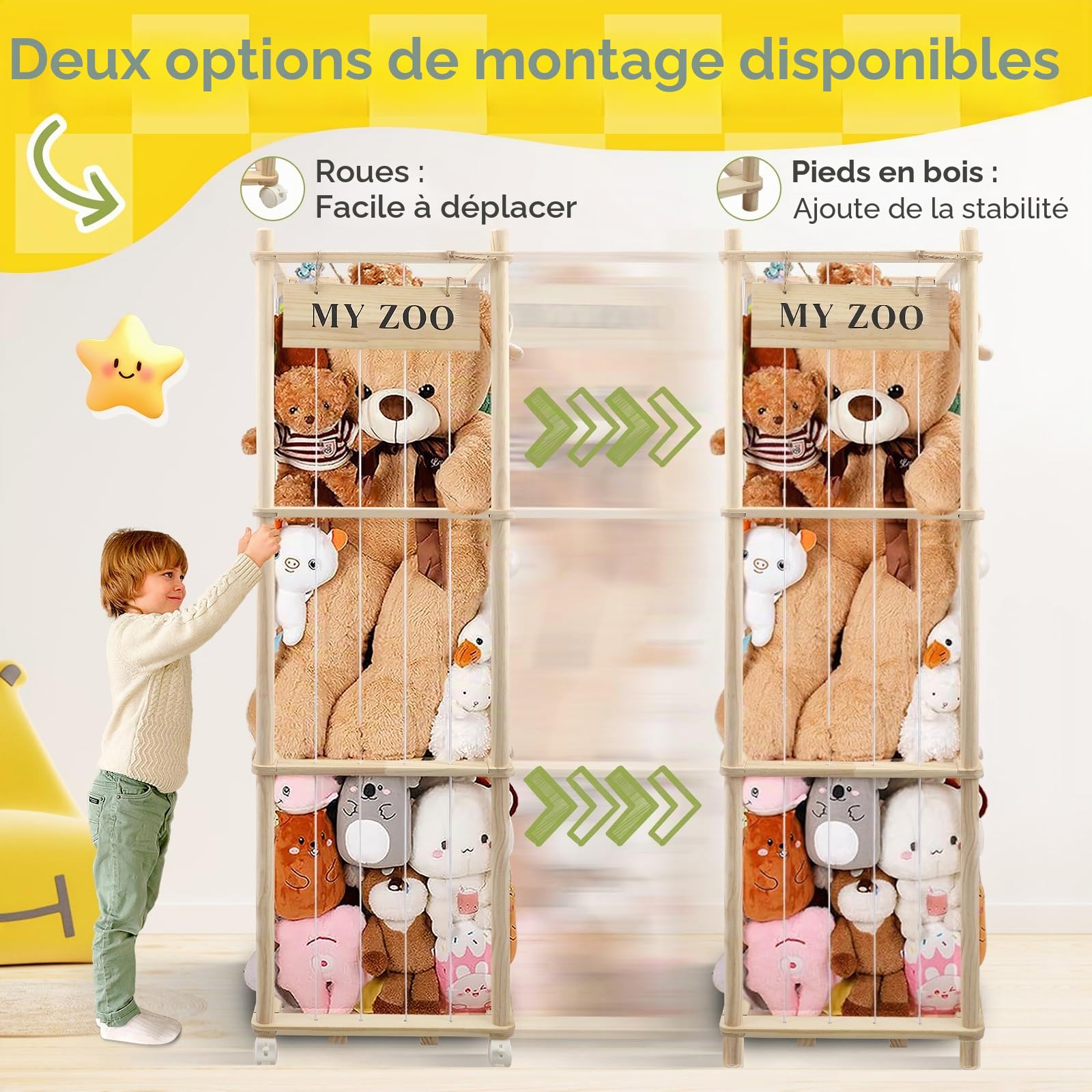 Rangement Peluche, Rangement Peluche Chambre Enfant De Freins 360° Grande Capacité, Range Peluche, économiser de L'espace, pour Salle de Jeux, Crèche, Chambre à Coucher, Chambre, 137 X 41 X 41 CM