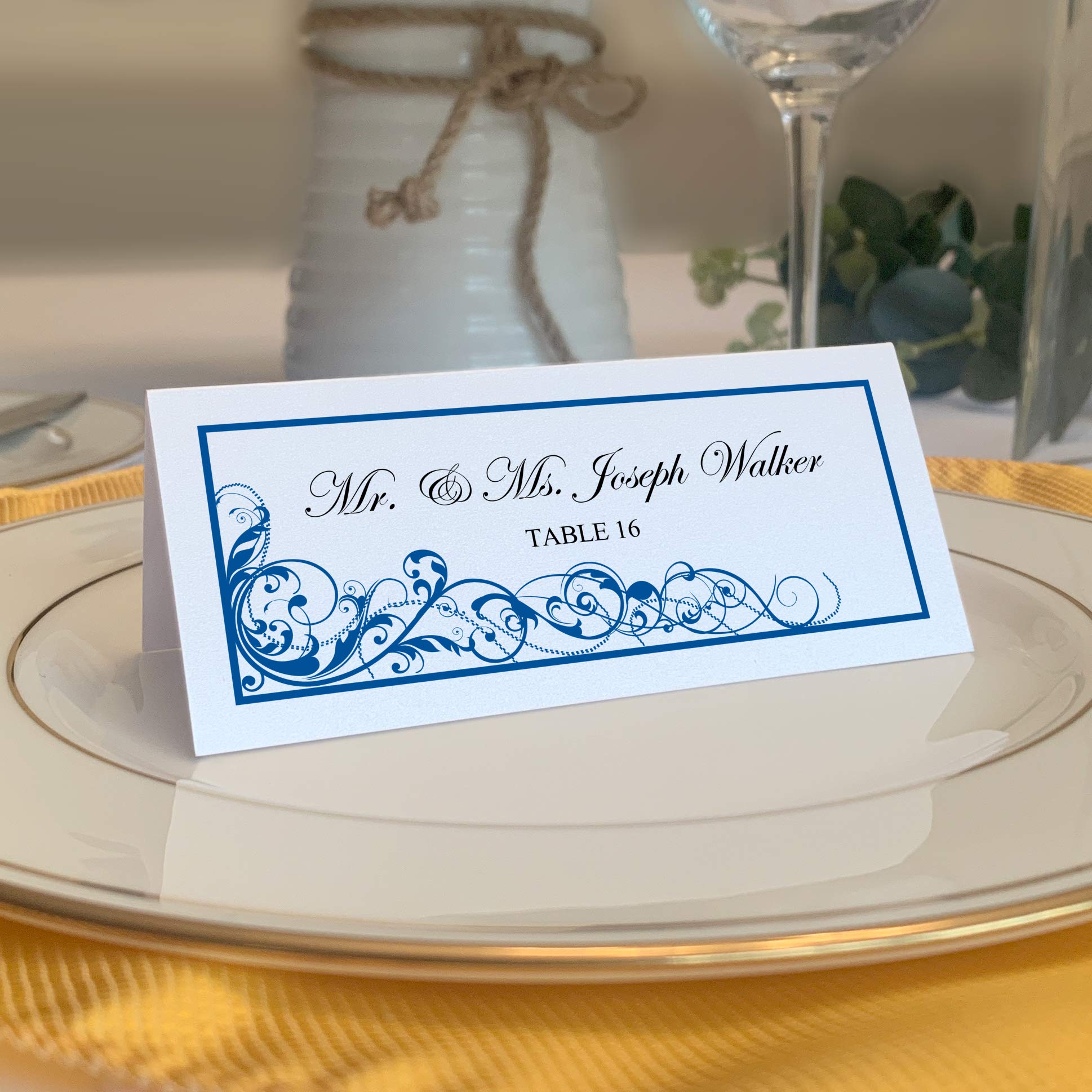 Scribble Vintage Swirl Printable Place Cards, Royal Blue (Choose Color), Set of 150 (25 Sheets), Laser & Inkjet Printers - Wedding, Party, Dinner, and