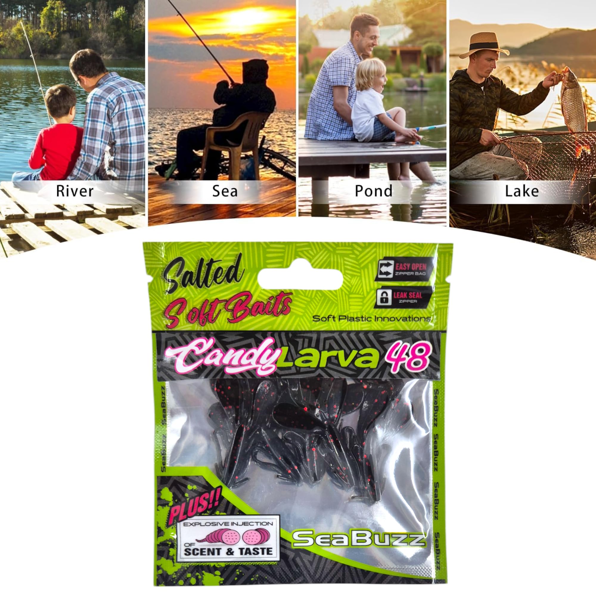 SEABUZZ Gummifische Angelköder Set - 5 Stück Candy Larva 48mm Für Raubfische