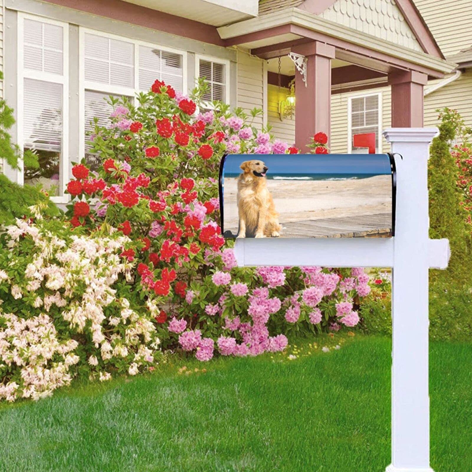 Duduho Golden Retriever Dog Mailbox Cover | Magnetic Wrap For Standard & Oversized Mailboxes | Waterproof Oxford Fabric