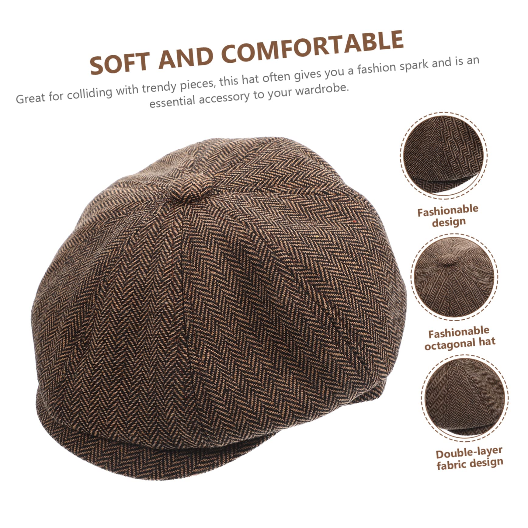 GAROZATION Stylish Octagonal Hat for Women Warm Twill Patterned Beret Cap for Autumn Fashion Comfortable Durable Material Versatile Accessory for Any Occasion Light Brown