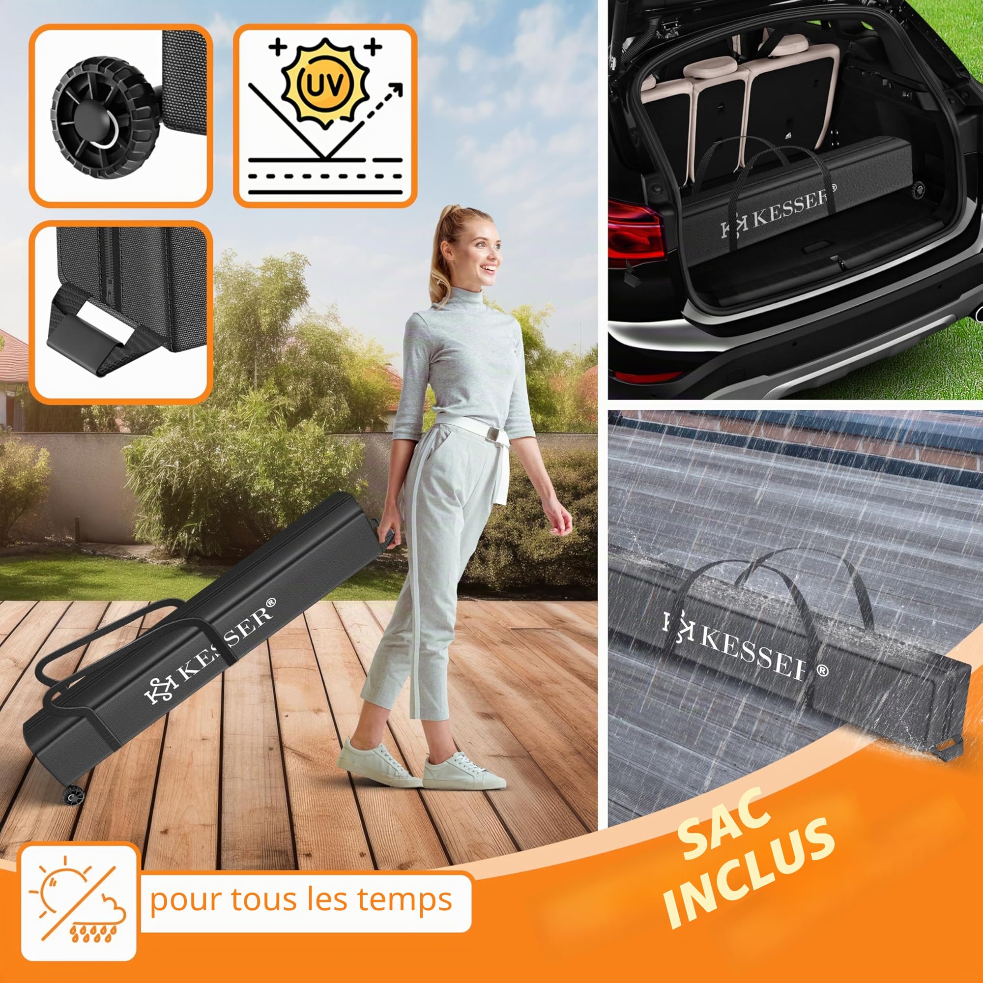 KESSER® Pavillon Pliable 3x3m | Pop-Up Réglable en Hauteur Stable Etanche Résistant à l'hiver | Protection UV 50+ y Compris Sac avec roulettes & ancrage au Sol - Noir/Noir