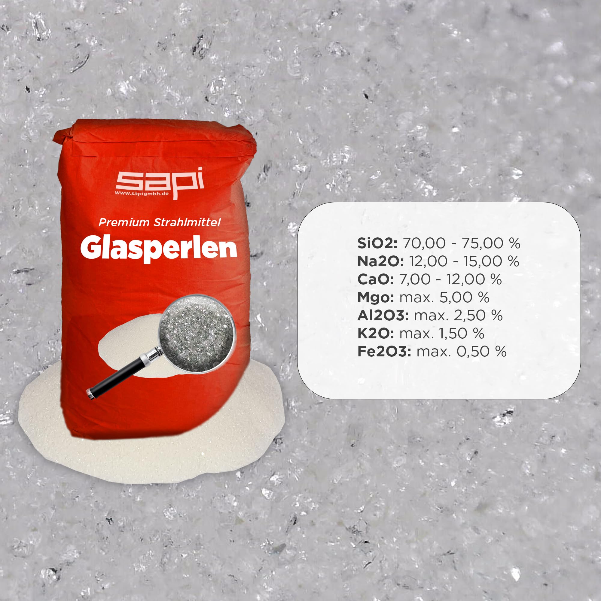 25 kg, SAPI Glasperlen Strahlmittel, 400-600 µm Körnung, Premium Strahlmittel zur Oberflächenbehandlung