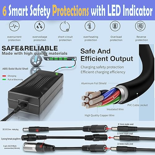 Miniatura 2 de Cargador de 54.6V 3A para batería de iones de litio de 48V 13S, cargador de batería universal de 48 voltios con conector XLR de 3 pines, enchufe