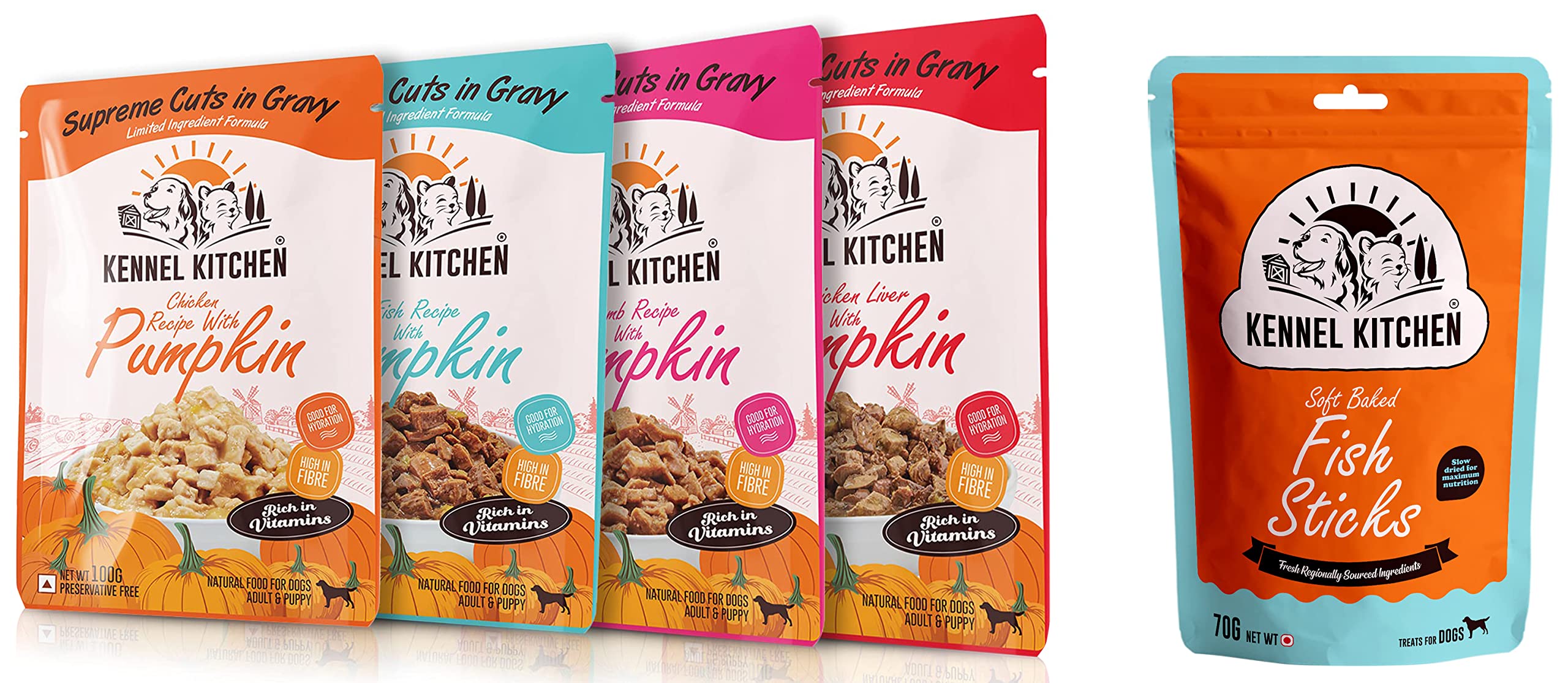 Kennel Kitchen Wet Dog Food for Adult and Puppy, Supreme Cuts in Gravy with Pumpkin, Variety Pack, Chicken, 100g (Pack of 12) & Soft Baked Fish Sticks Treats for Dogs, 70g (Pack of 1) (B09VH897J2) Amazon Price History, Amazon Price Tracker